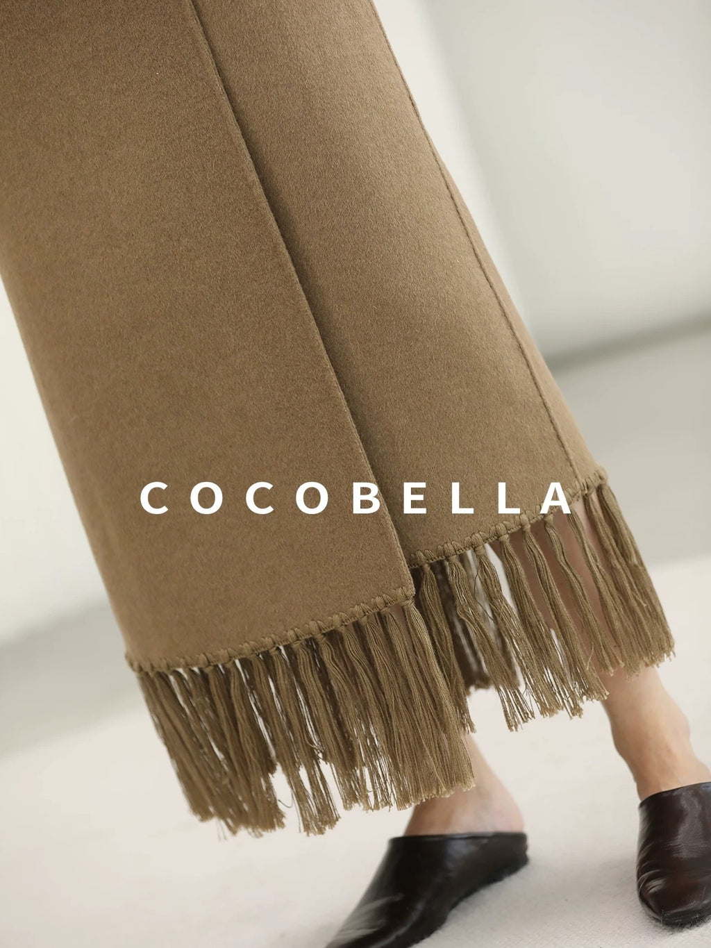 COCOBELLA Wool Blend Shell Embroidery Tassel Mid Rise Front Slit H Silhouette Office Skirts