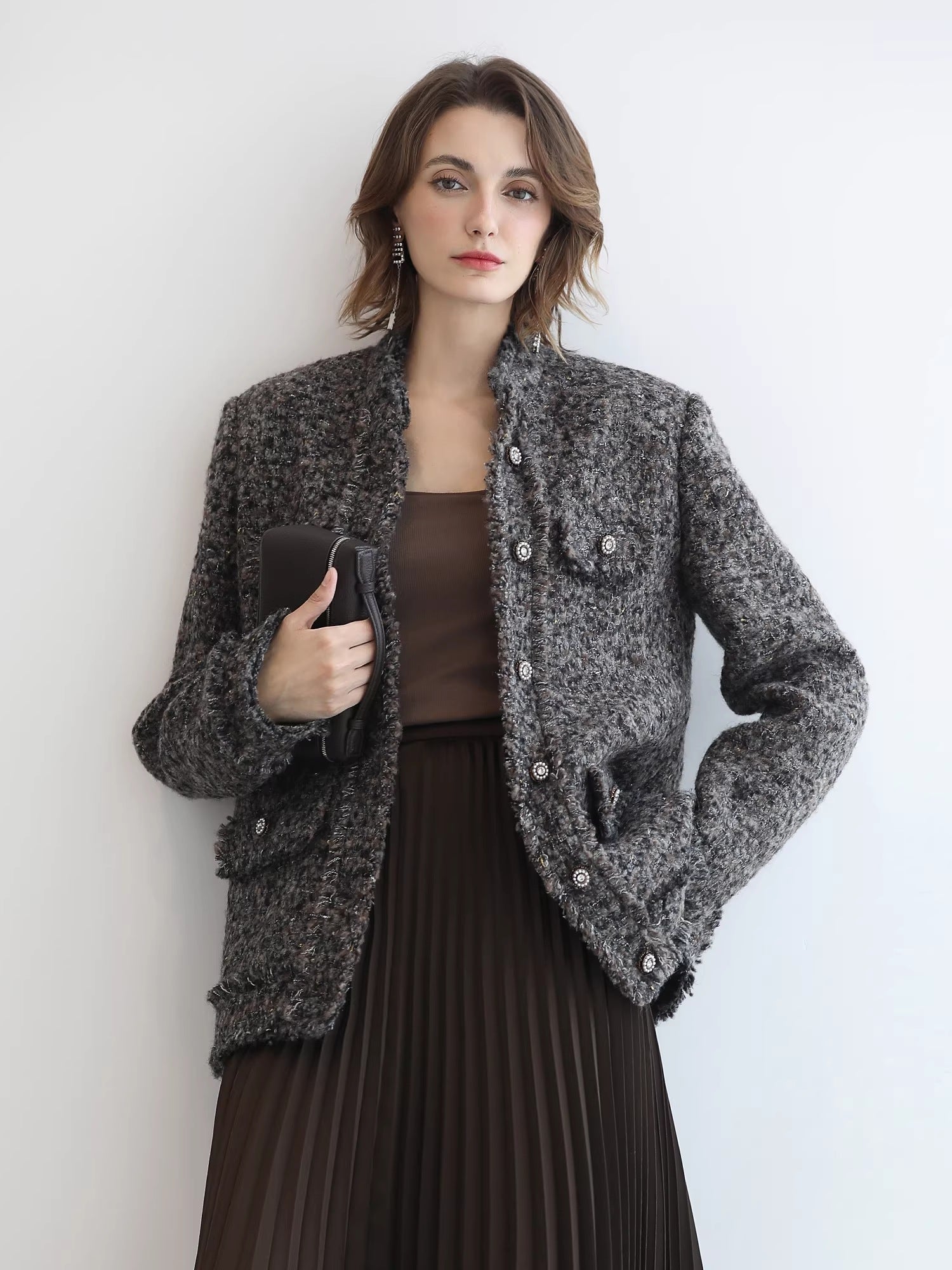 COCOBELLA_Wool_Blend_Shine_Straight_Fit_Stand_Collar_Single_Button_Office_Workwear_Jackets_MISSTT