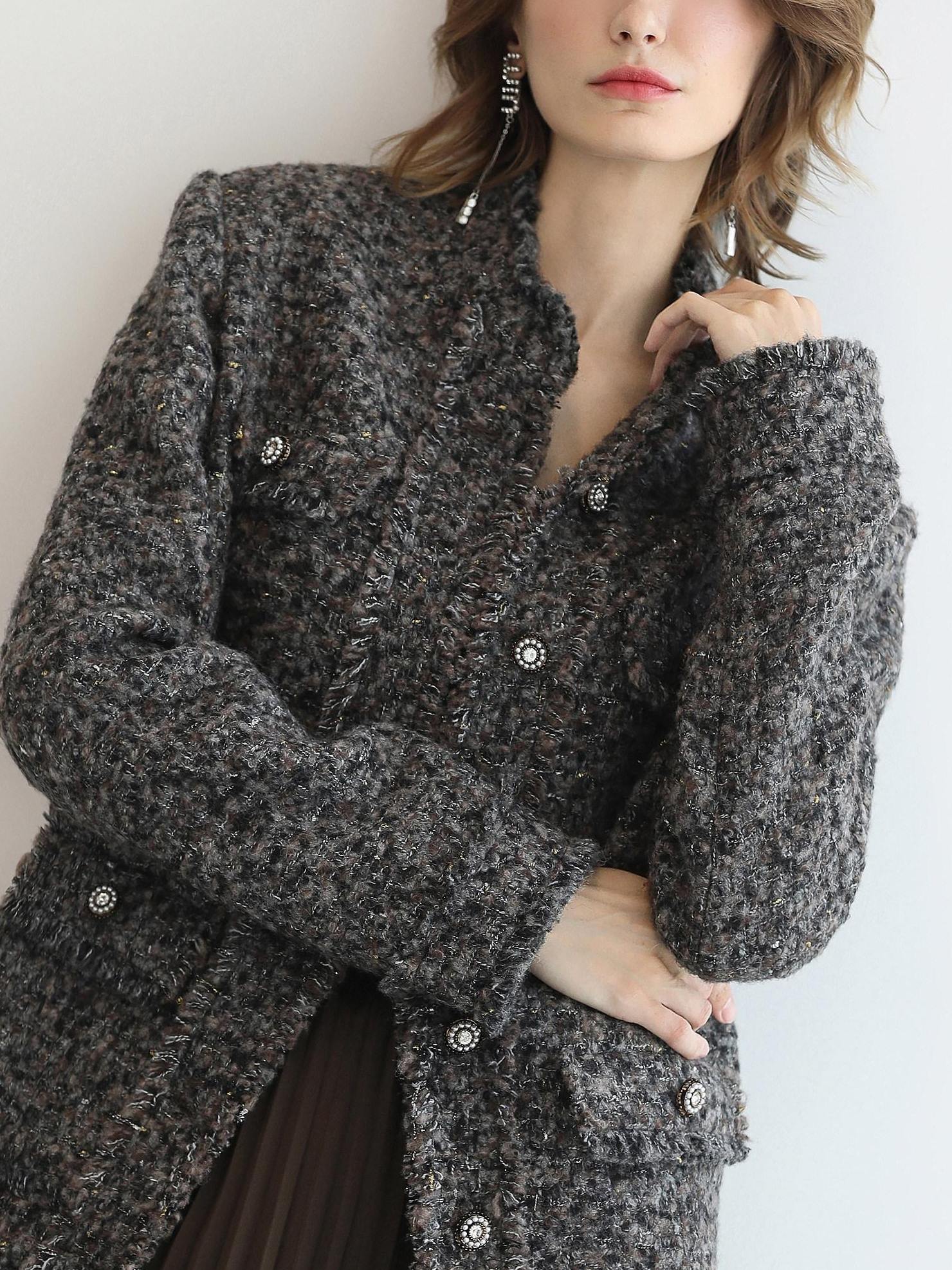 COCOBELLA Wool Blend Shine Straight Fit Stand Collar Single Button Office Workwear Jackets