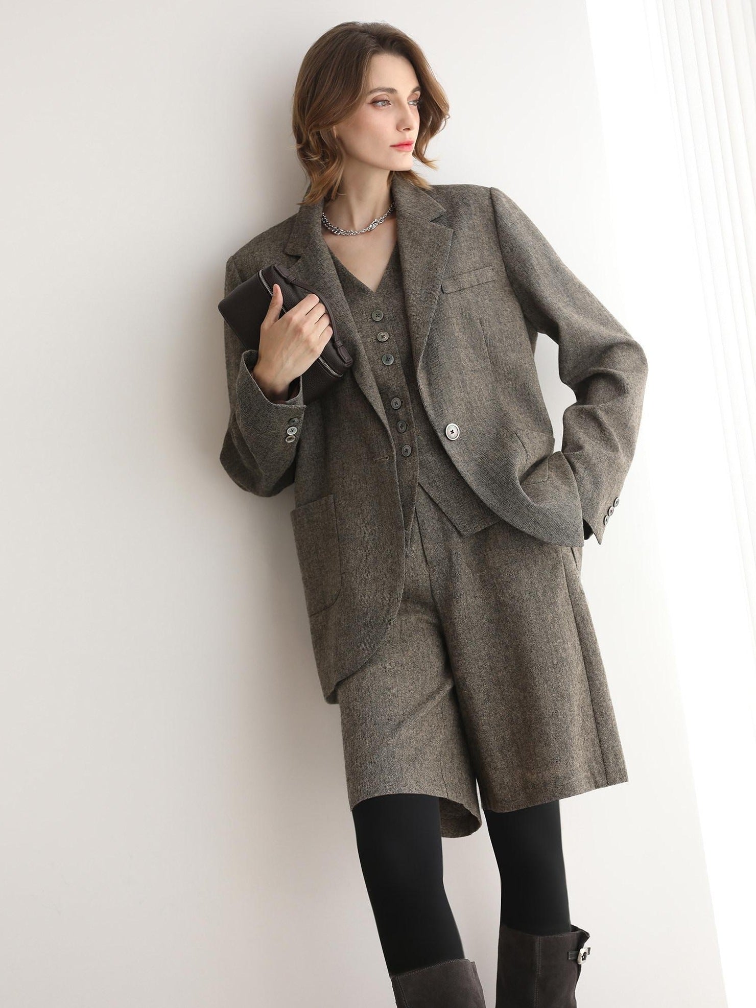 COCOBELLA Wool Blend Single Button Straight Cut Tailored Commuter Office Women Blazers