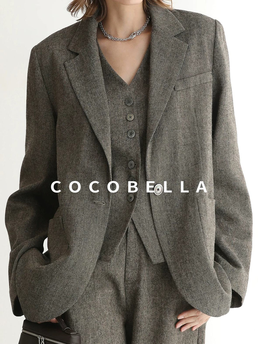 COCOBELLA Wool Blend Single Button Straight Cut Tailored Commuter Office Women Blazers
