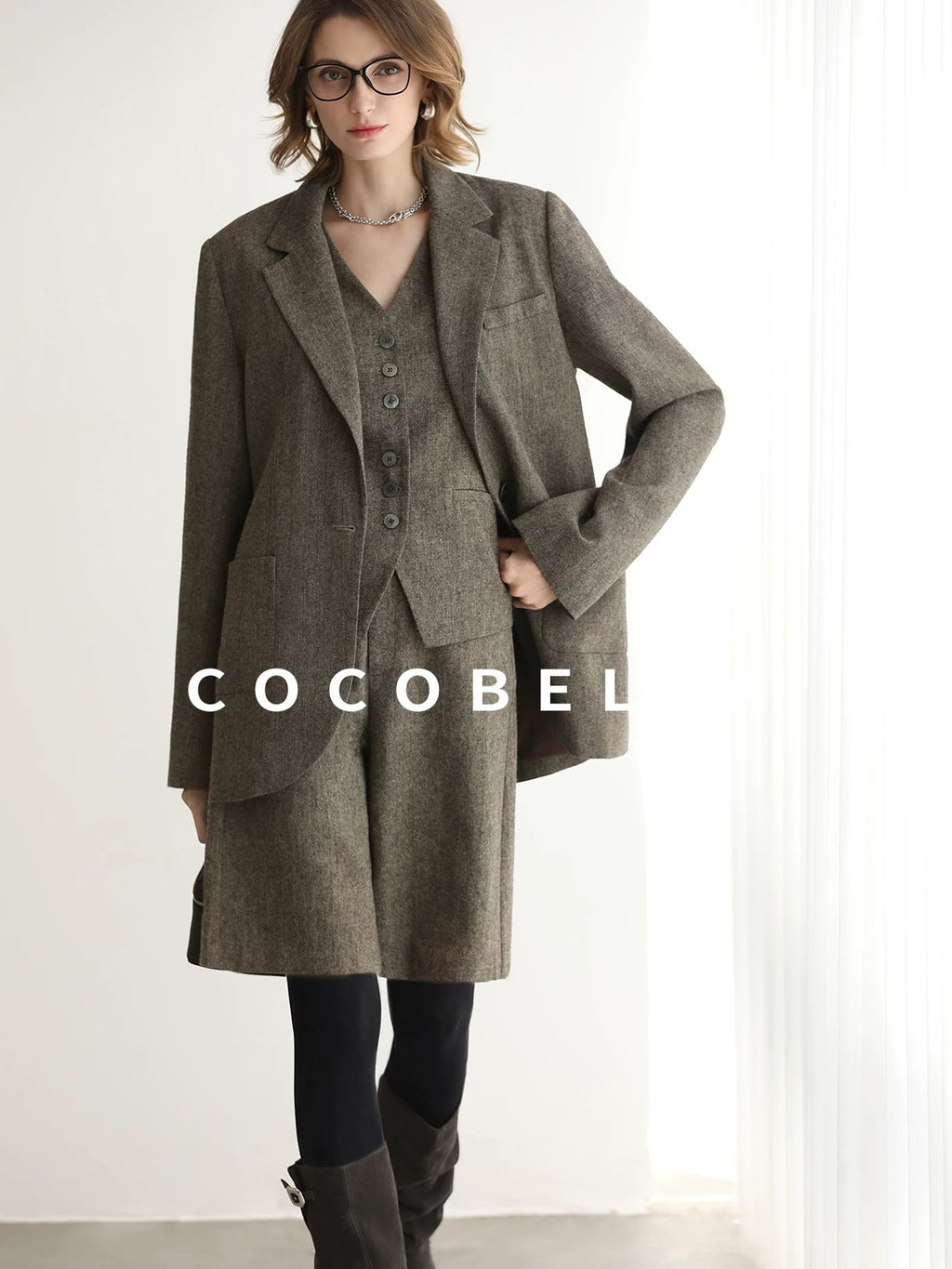 COCOBELLA Wool Blend Single Button Straight Cut Tailored Commuter Office Women Blazers