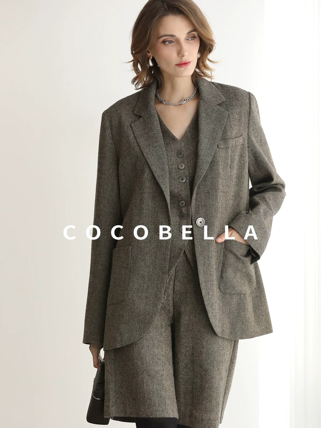 COCOBELLA Wool Blend Single Button Straight Cut Tailored Commuter Office Women Blazers