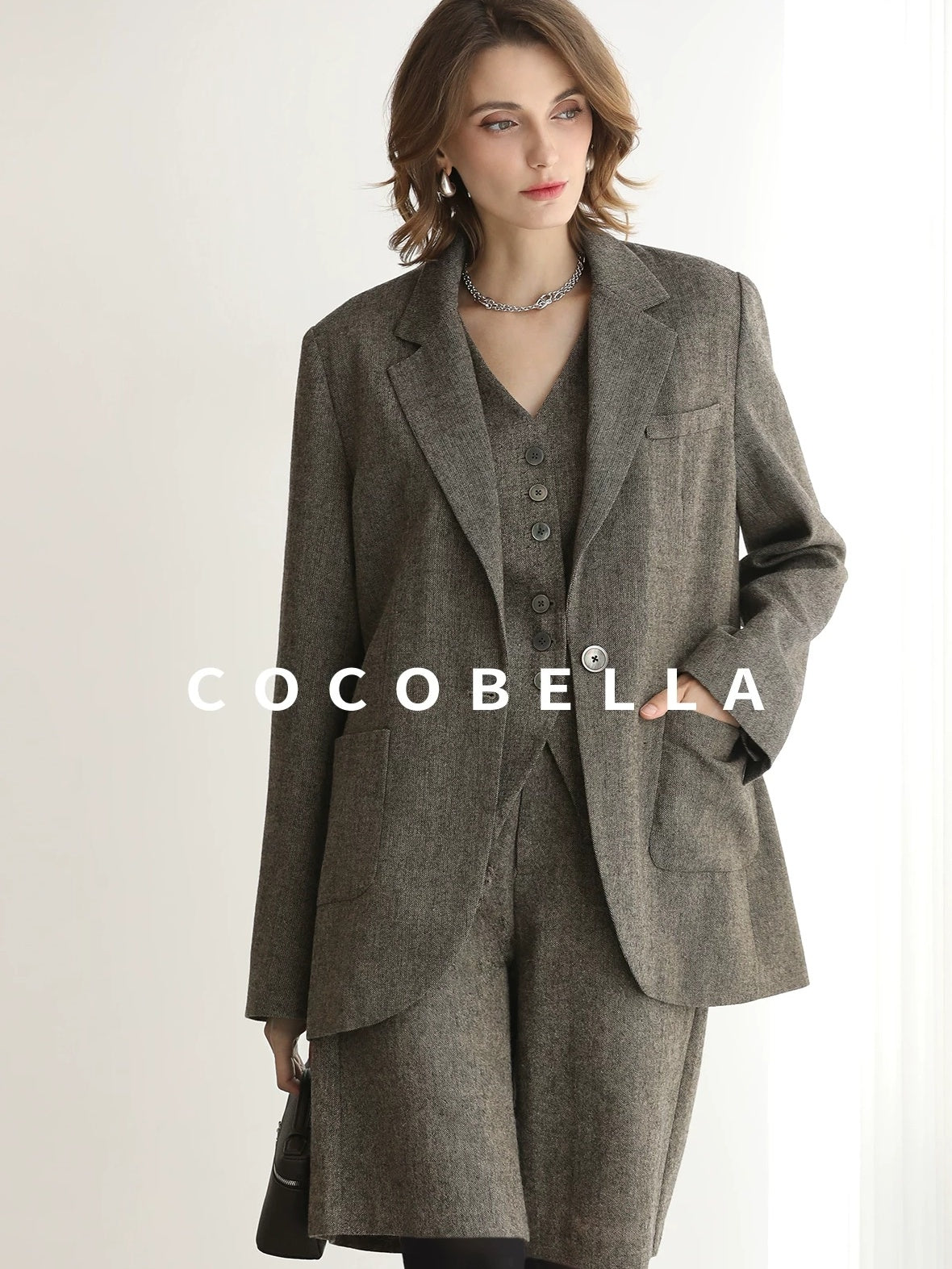 COCOBELLA Wool Blend Single Button Straight Cut Tailored Commuter Office Women Blazers