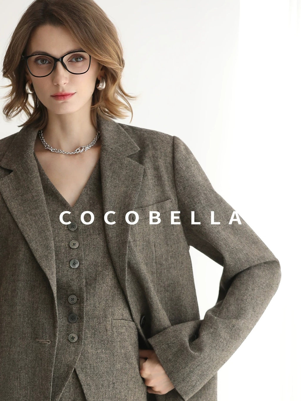 COCOBELLA Wool Blend Single Button Straight Cut Tailored Commuter Office Women Blazers