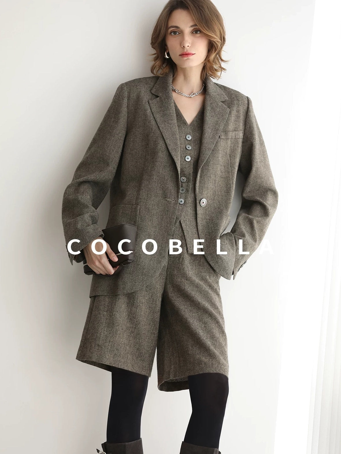 COCOBELLA Wool Blend Single Button Straight Cut Tailored Commuter Office Women Blazers