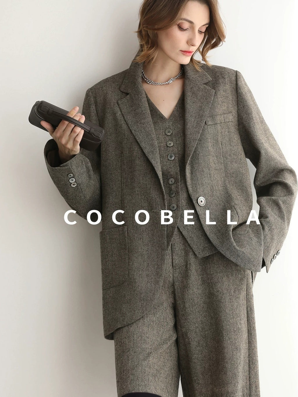 COCOBELLA Wool Blend Single Button Straight Cut Tailored Commuter Office Women Blazers