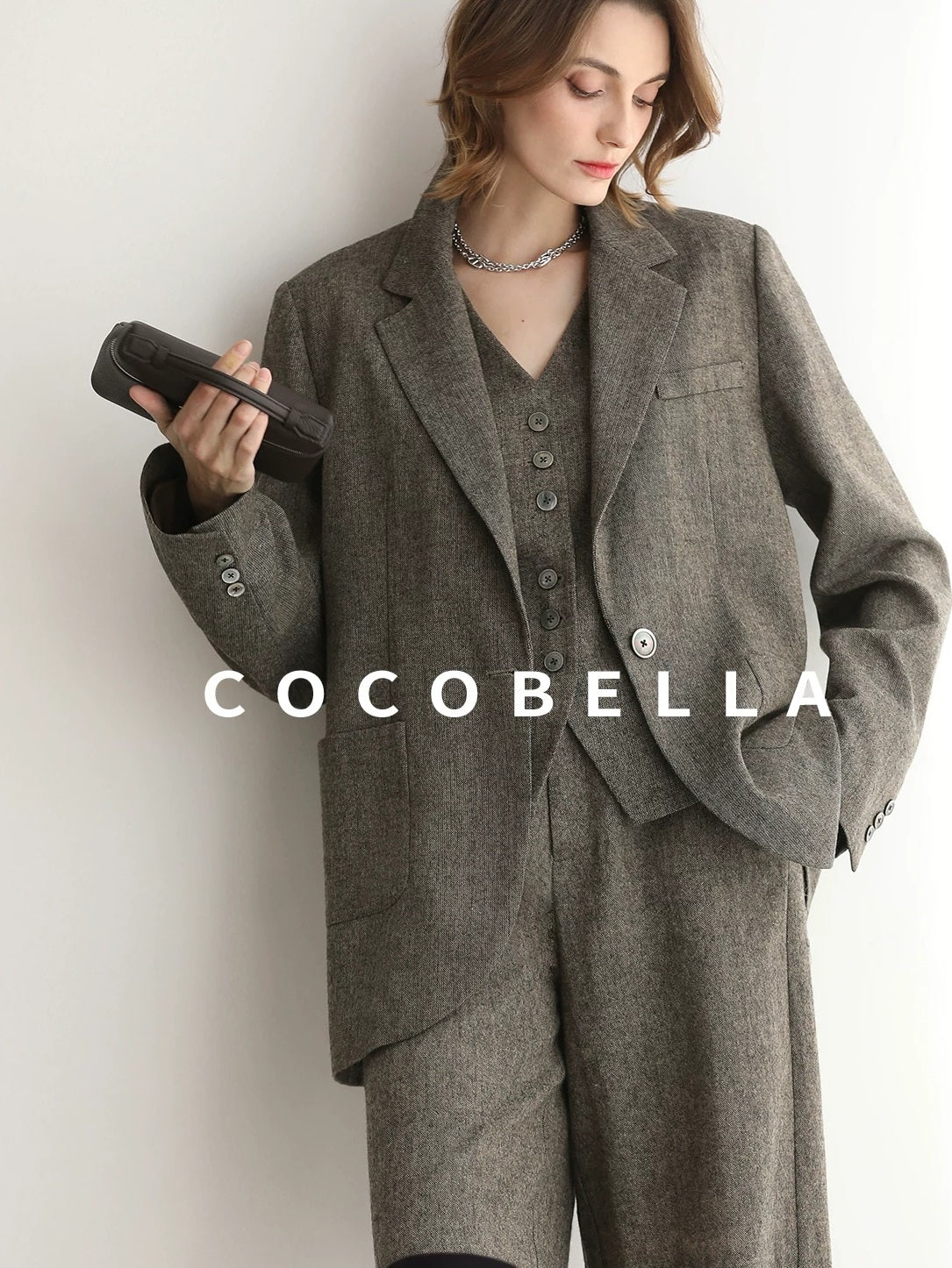 COCOBELLA Wool Blend Single Button Straight Cut Tailored Commuter Office Women Blazers