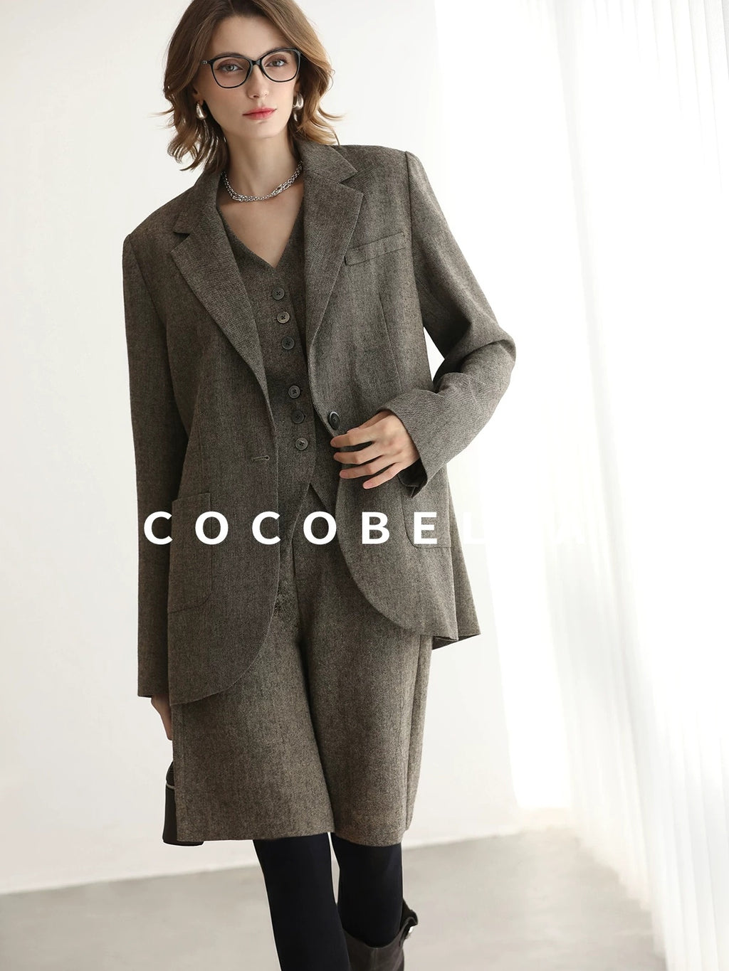 COCOBELLA Wool Blend Single Button Straight Cut Tailored Commuter Office Women Blazers