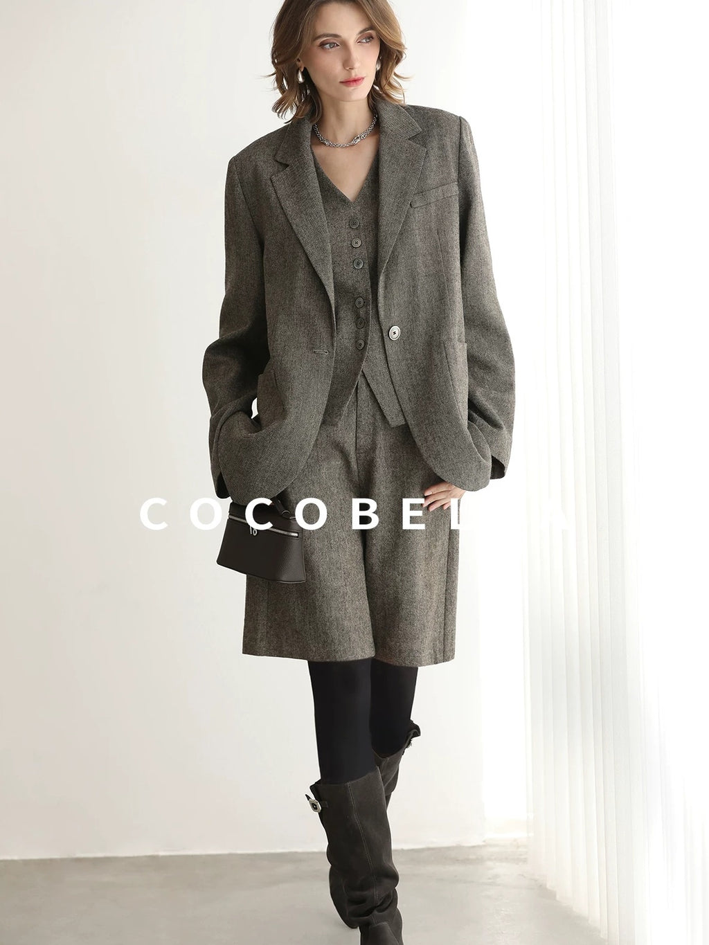 COCOBELLA Wool Blend Single Button Straight Cut Tailored Commuter Office Women Blazers