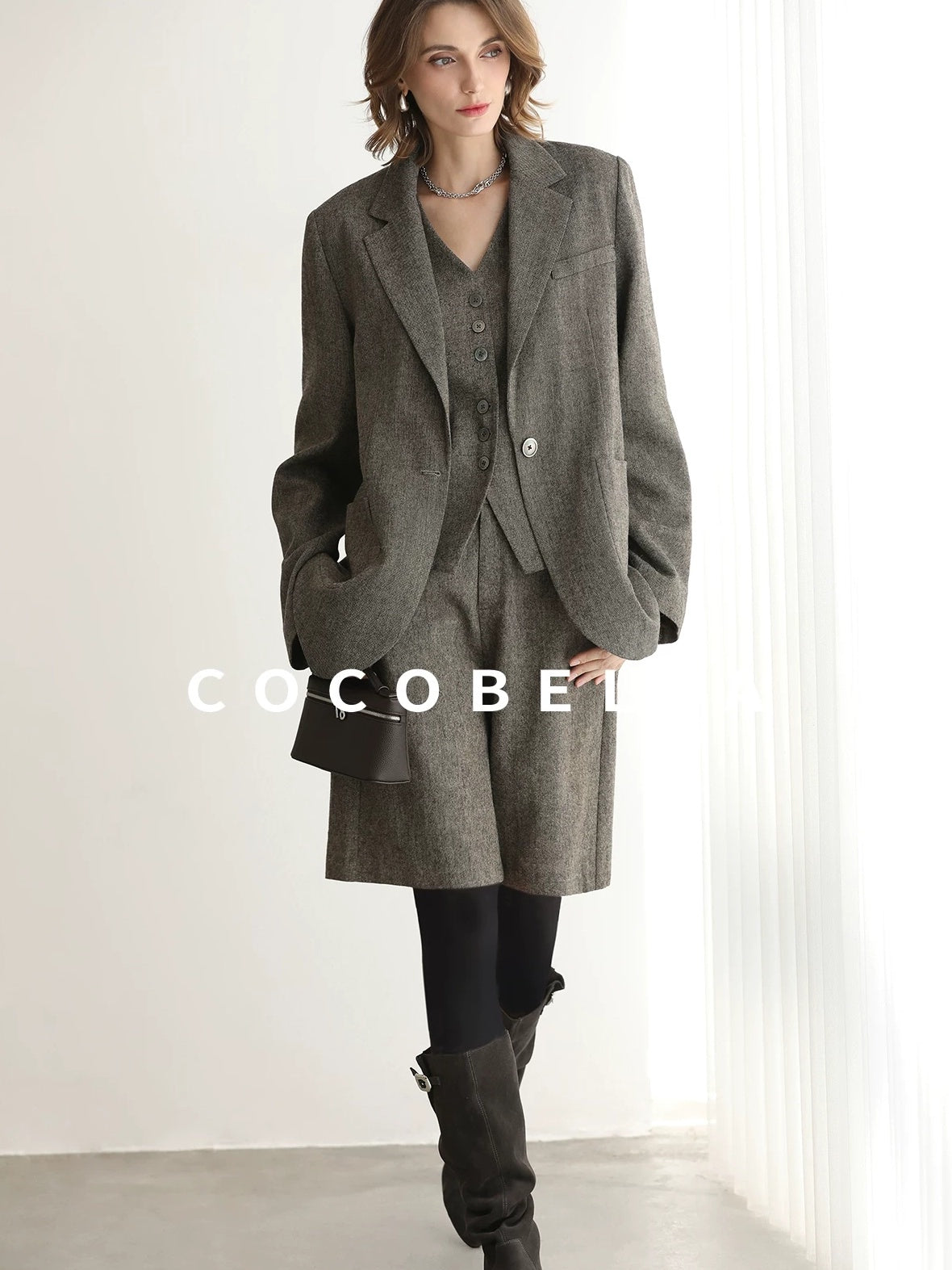 COCOBELLA Wool Blend Single Button Straight Cut Tailored Commuter Office Women Blazers