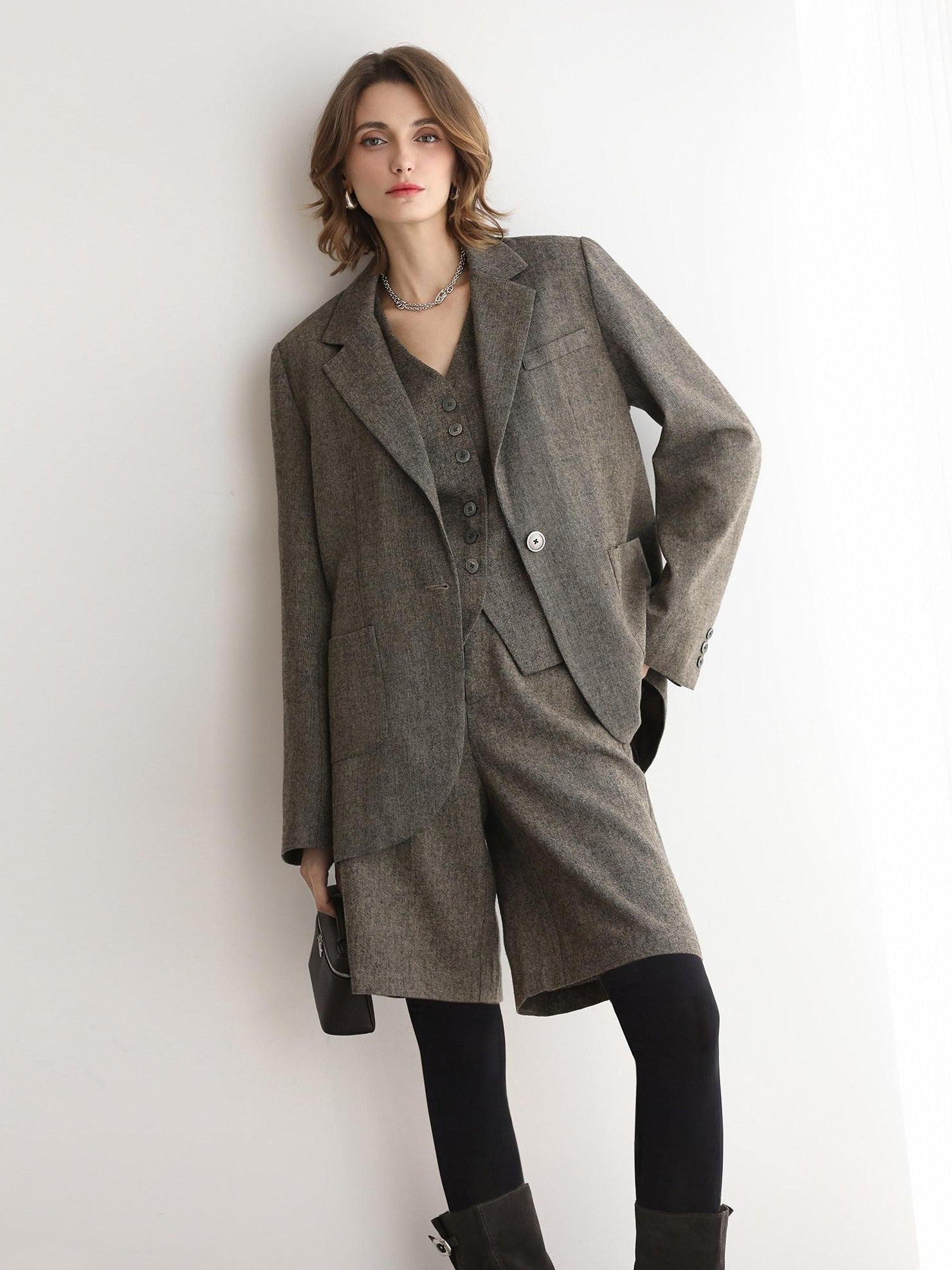 COCOBELLA Wool Blend Single Button Straight Cut Tailored Commuter Office Women Blazers