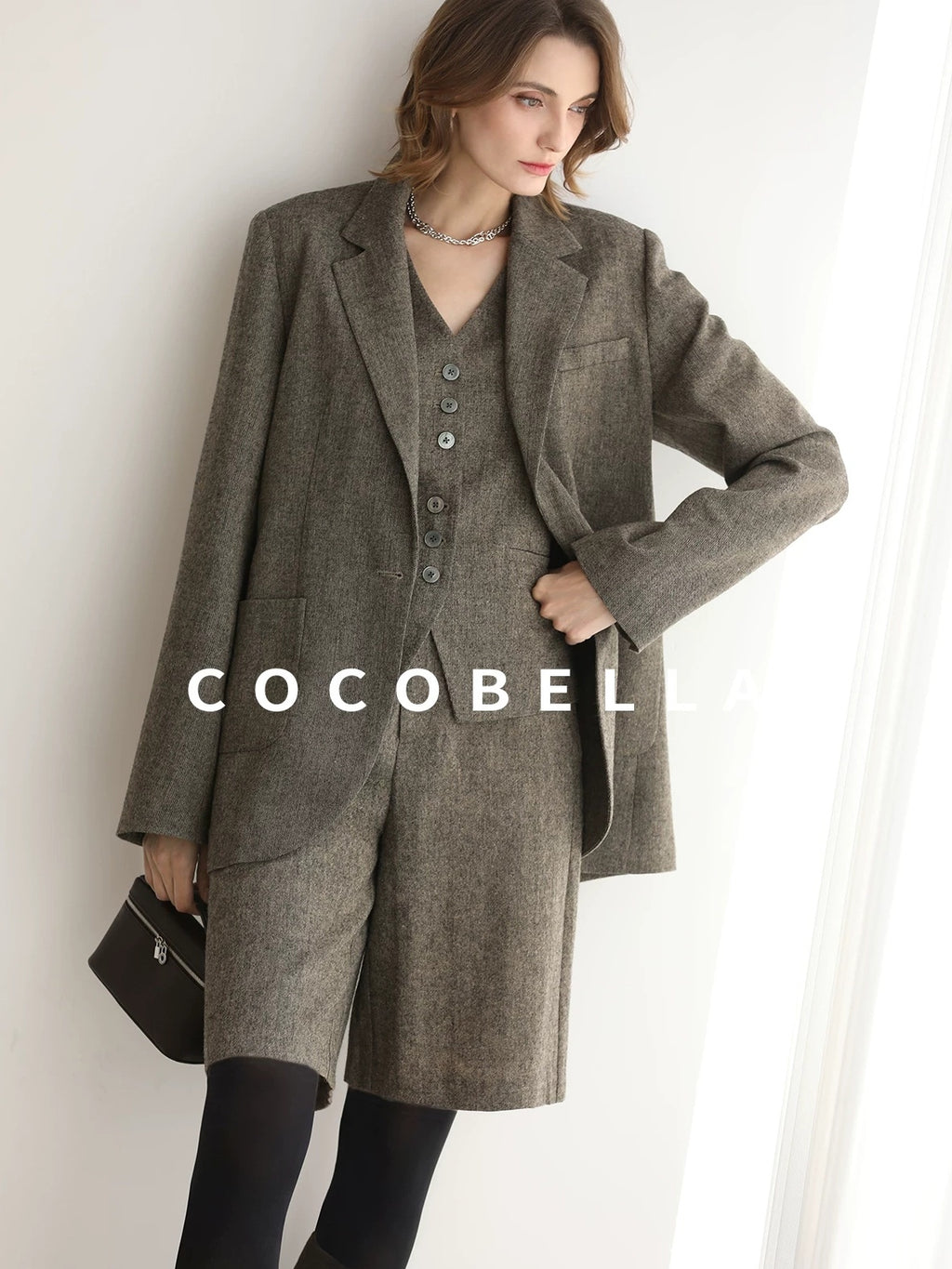 COCOBELLA Wool Blend Single Button Straight Cut Tailored Commuter Office Women Blazers