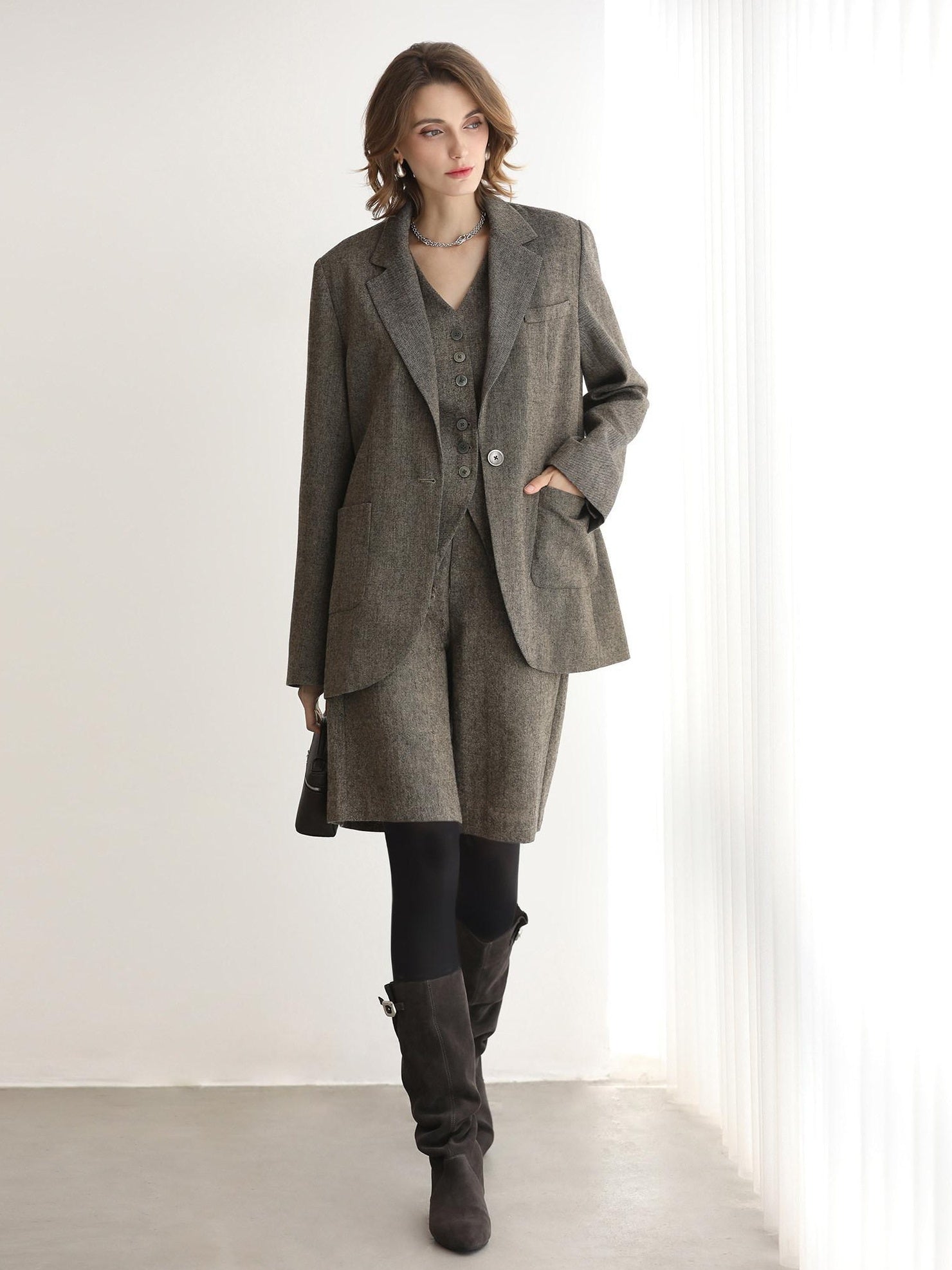 COCOBELLA Wool Blend Single Button Straight Cut Tailored Commuter Office Women Blazers