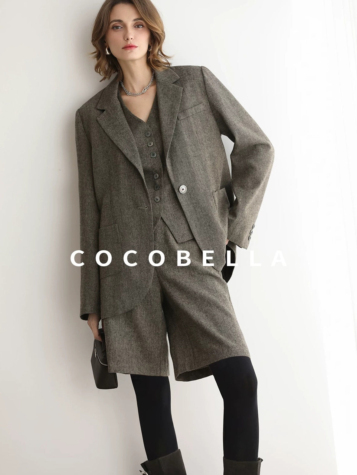 COCOBELLA Wool Blend Single Button Straight Cut Tailored Commuter Office Women Blazers