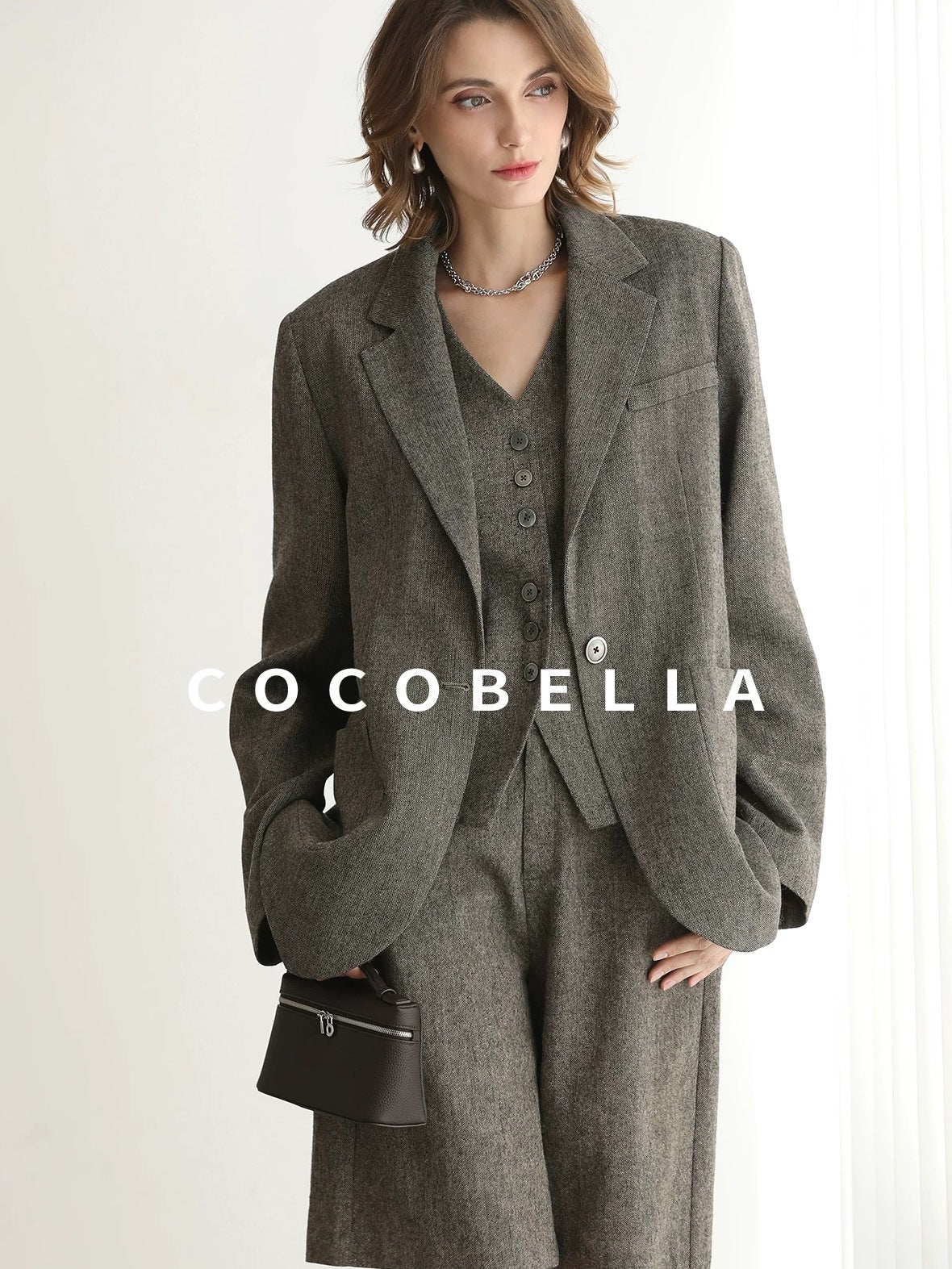 COCOBELLA Wool Blend Single Button Straight Cut Tailored Commuter Office Women Blazers