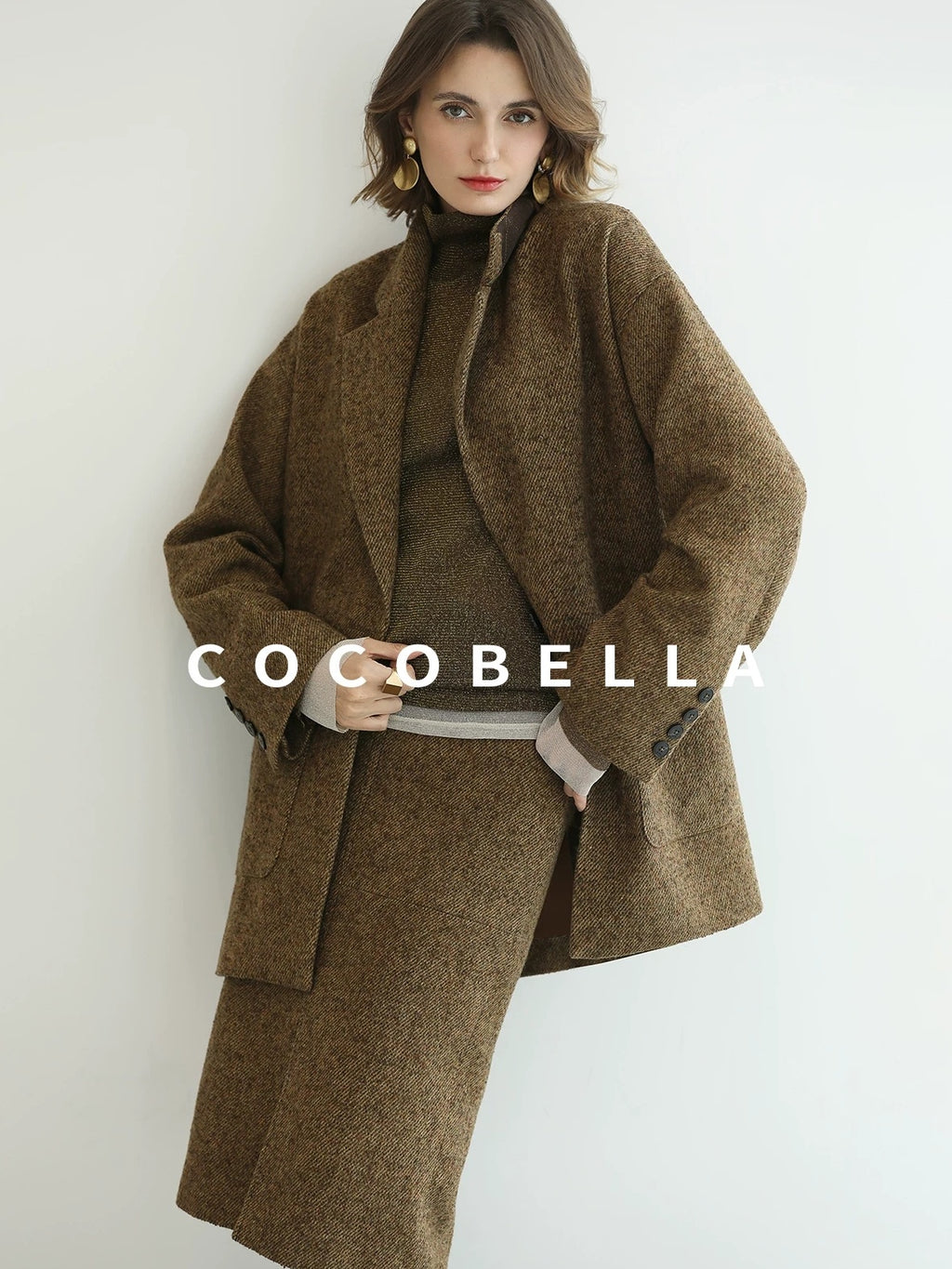COCOBELLA Wool Blend Tailored Mid Rise Midi Straight H Line Front Slit Office Women Skirts