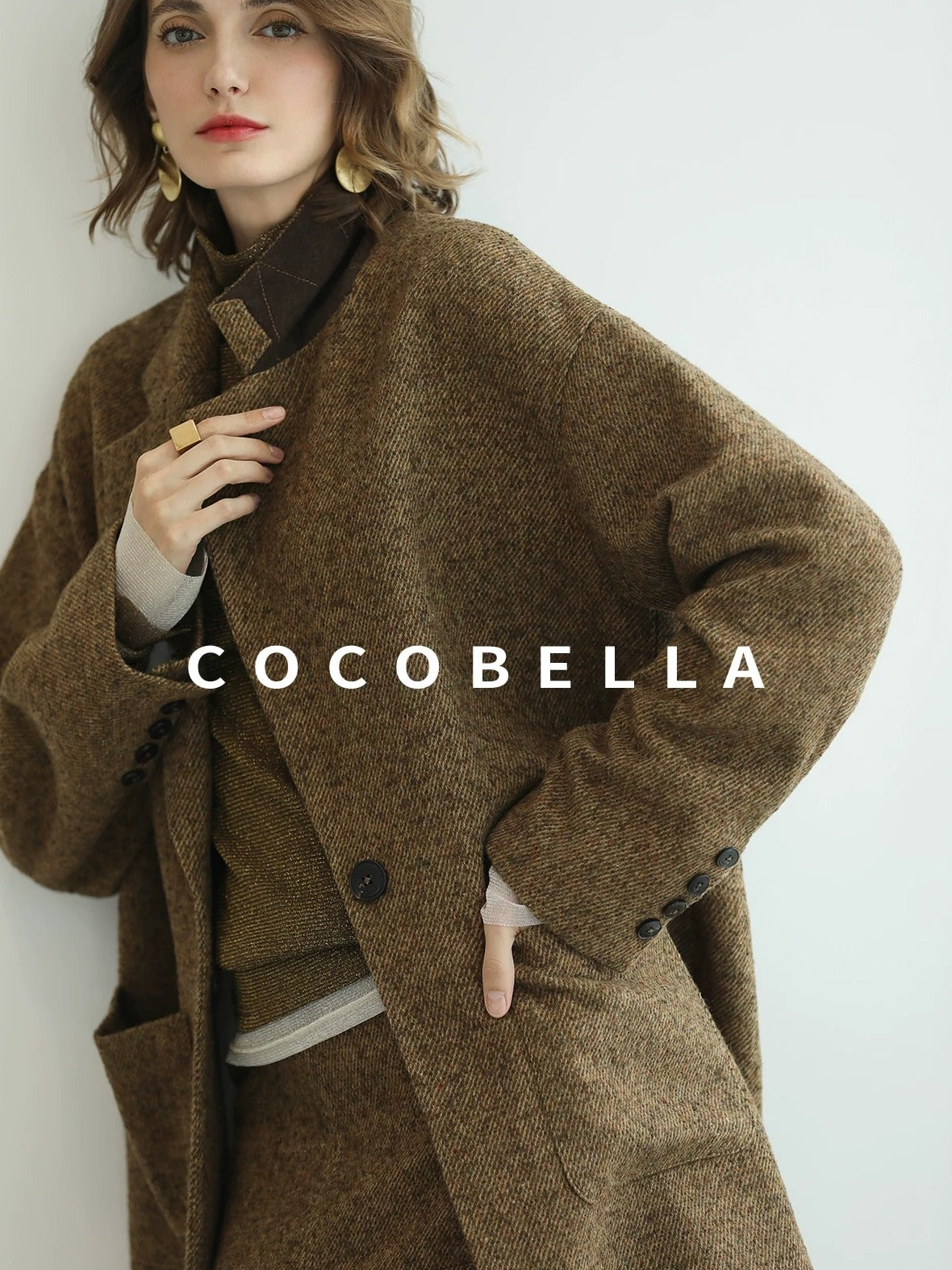 COCOBELLA Wool Blend Tailored Mid Rise Midi Straight H Line Front Slit Office Women Skirts