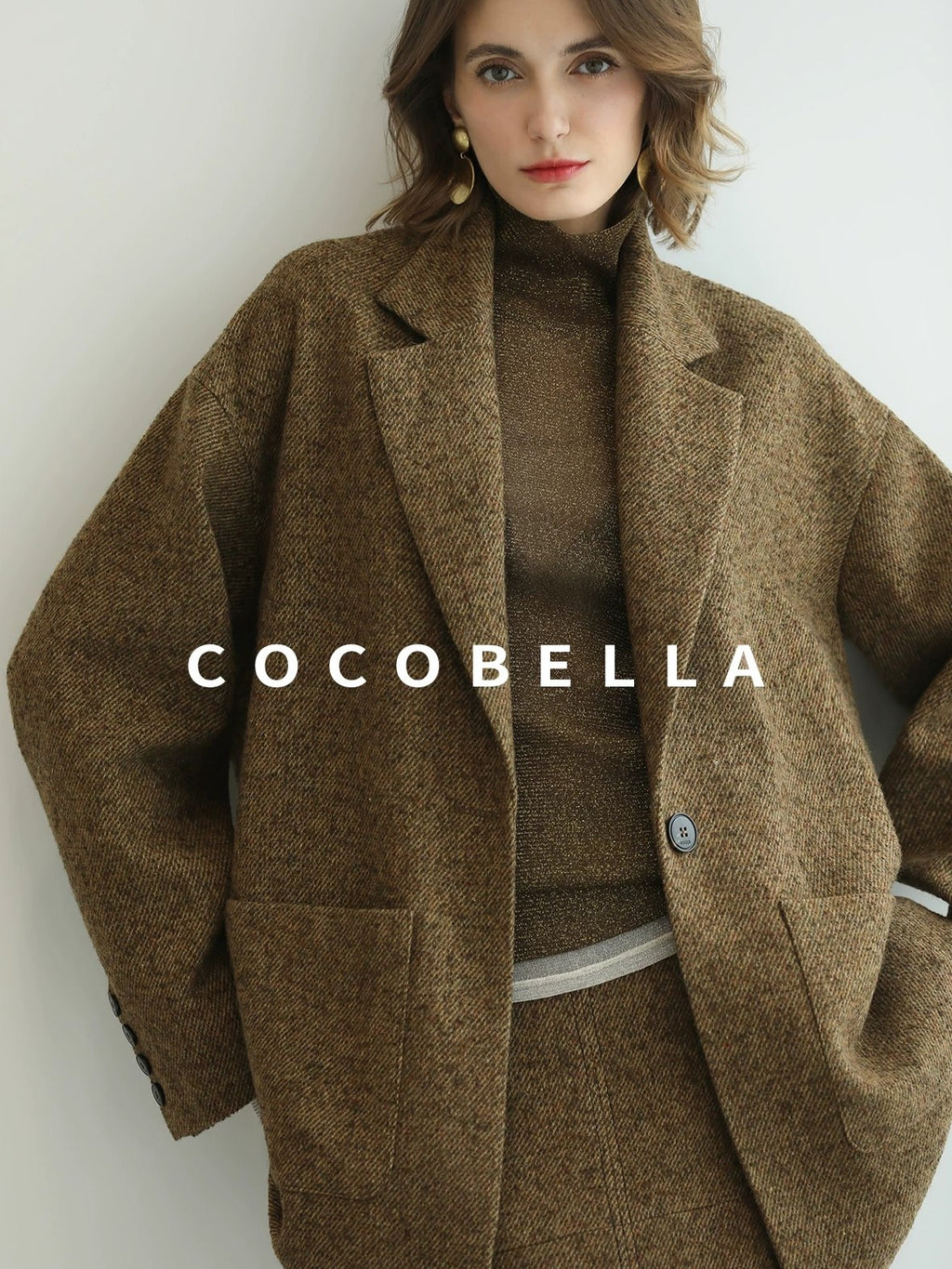 COCOBELLA Wool Blend Tailored Mid Rise Midi Straight H Line Front Slit Office Women Skirts