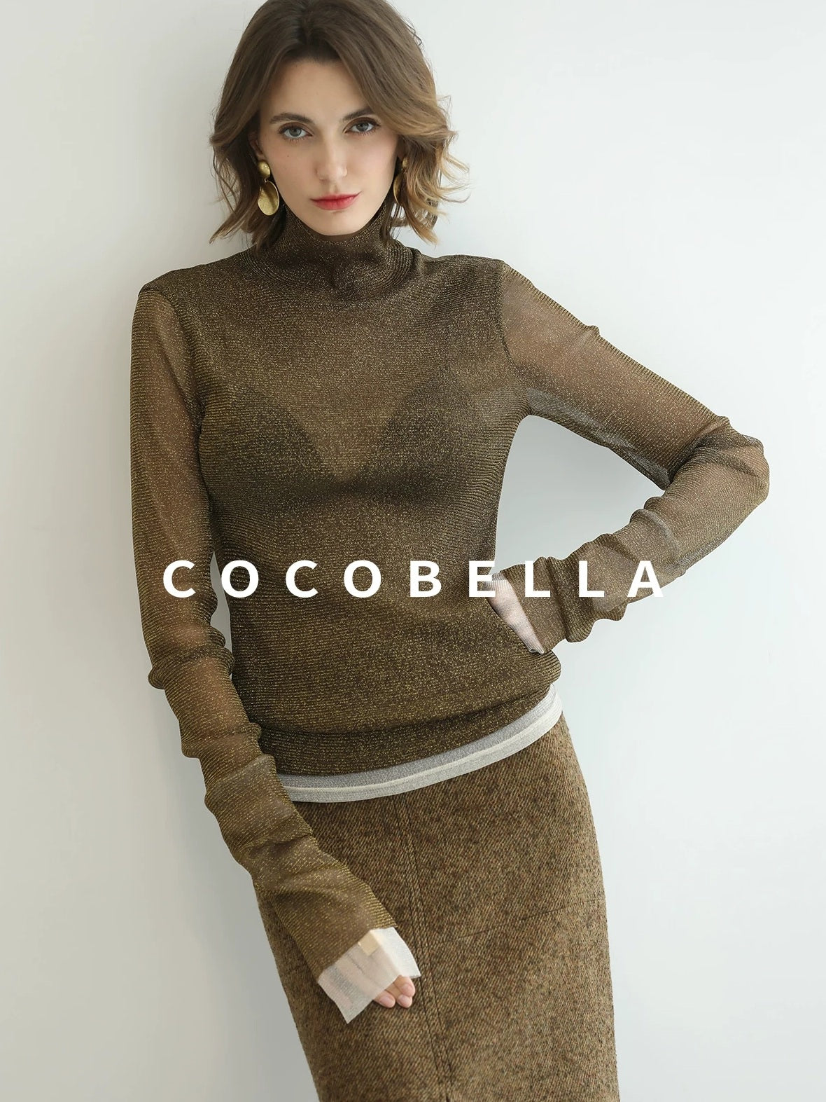 COCOBELLA Wool Blend Tailored Mid Rise Midi Straight H Line Front Slit Office Women Skirts