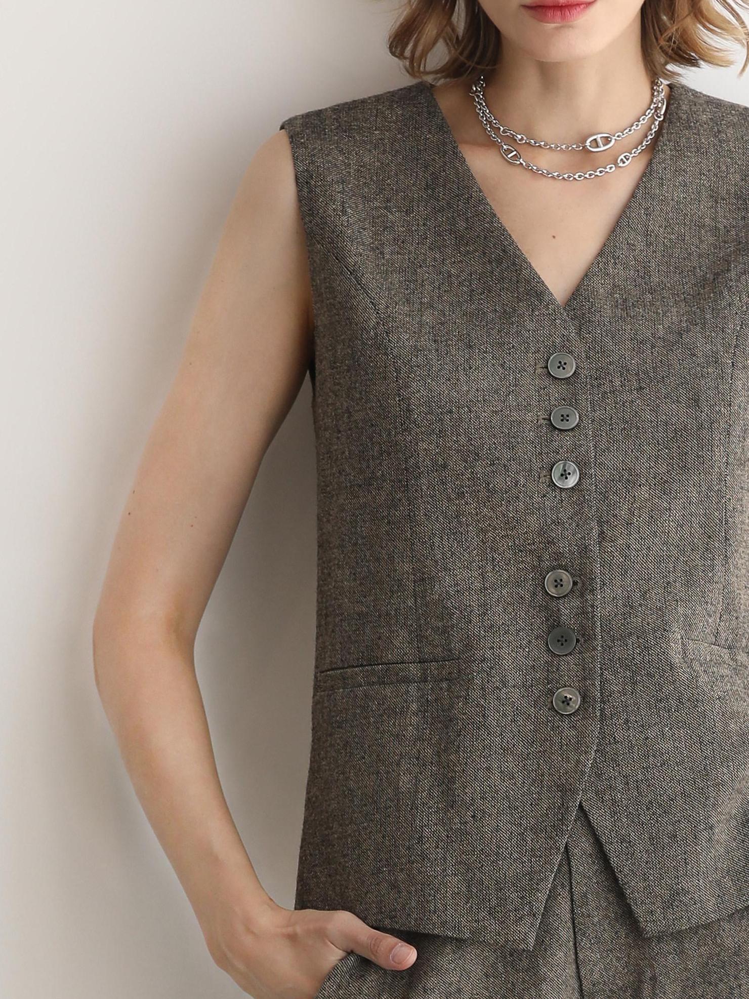 COCOBELLA Wool Blend V Neck Single Breasted Tailored Office Commuter Blazer Vest