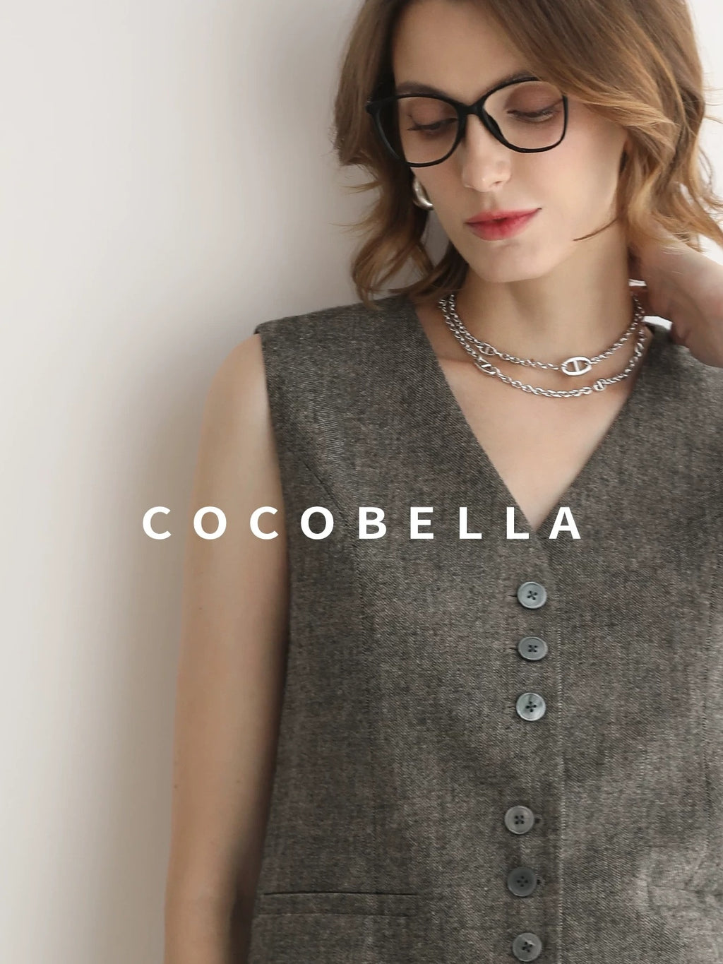 COCOBELLA Wool Blend V Neck Single Breasted Tailored Office Commuter Blazer Vest