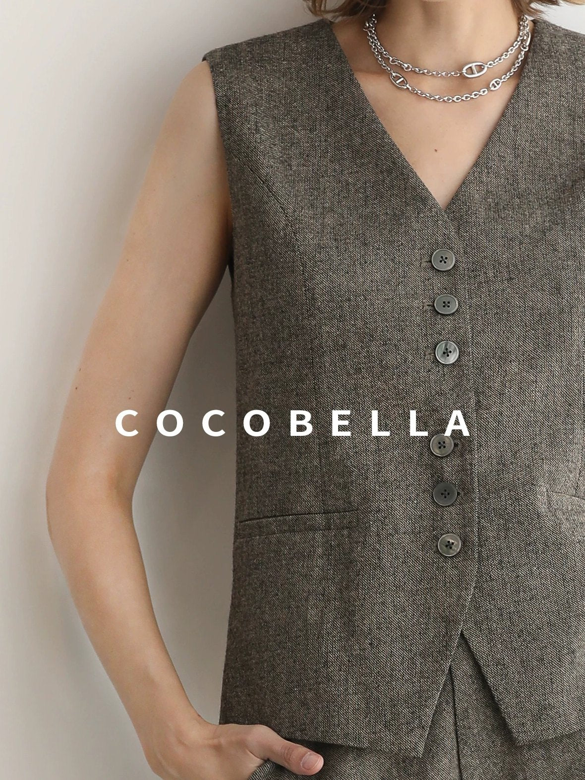 COCOBELLA Wool Blend V Neck Single Breasted Tailored Office Commuter Blazer Vest