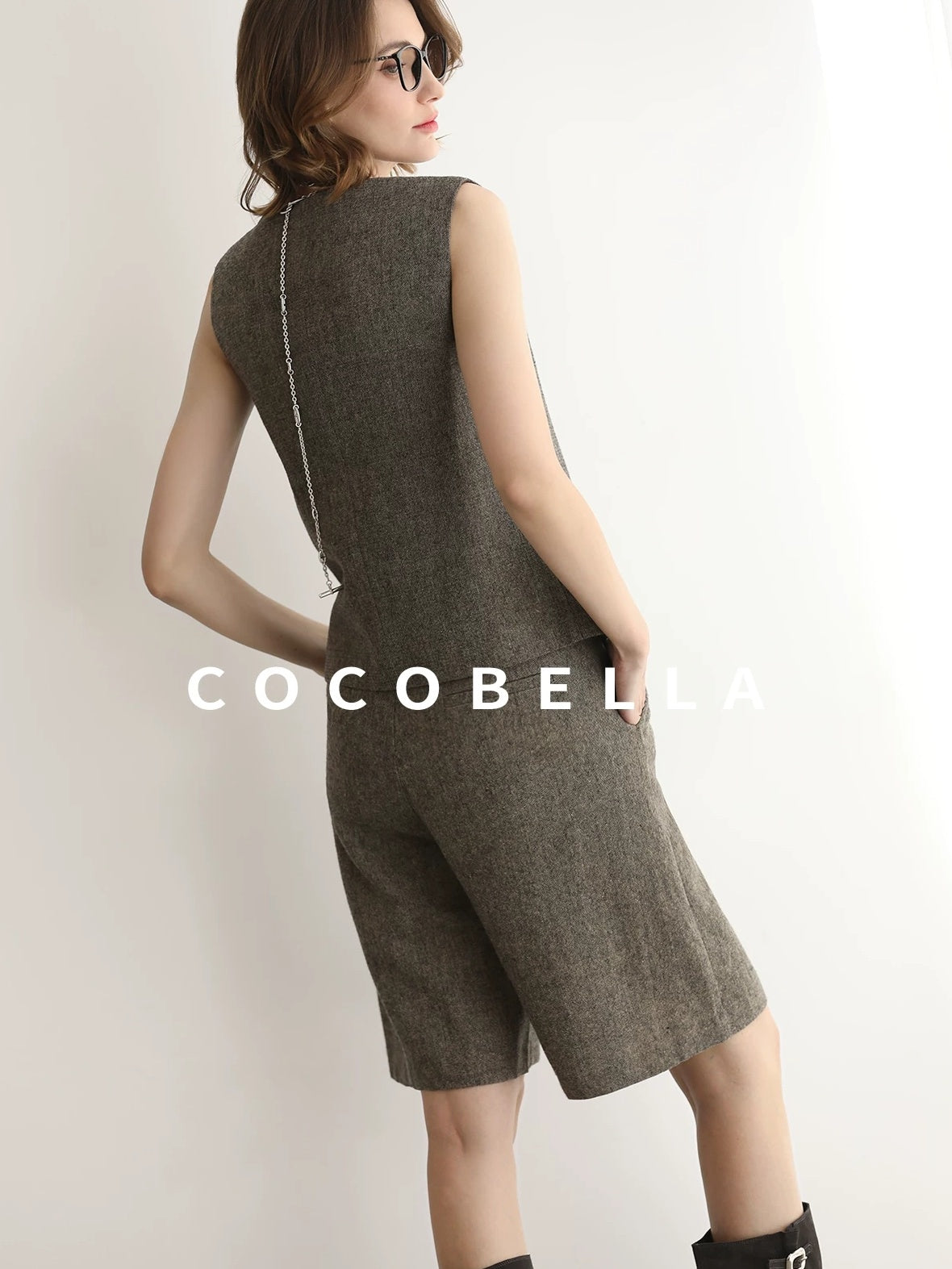 COCOBELLA Wool Blend V Neck Single Breasted Tailored Office Commuter Blazer Vest