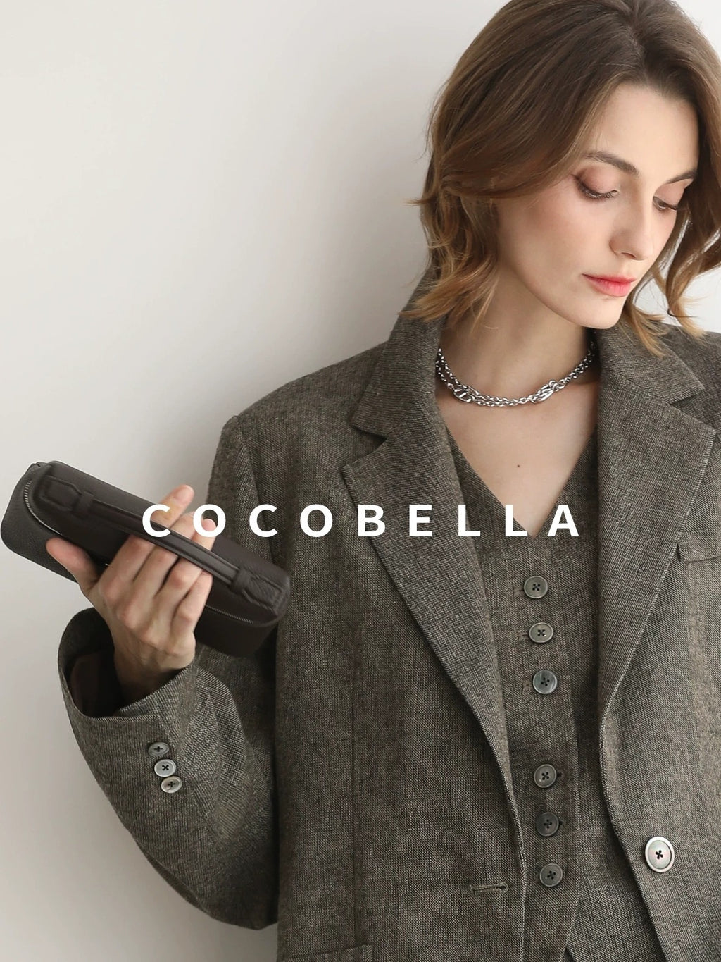 COCOBELLA Wool Blend V Neck Single Breasted Tailored Office Commuter Blazer Vest