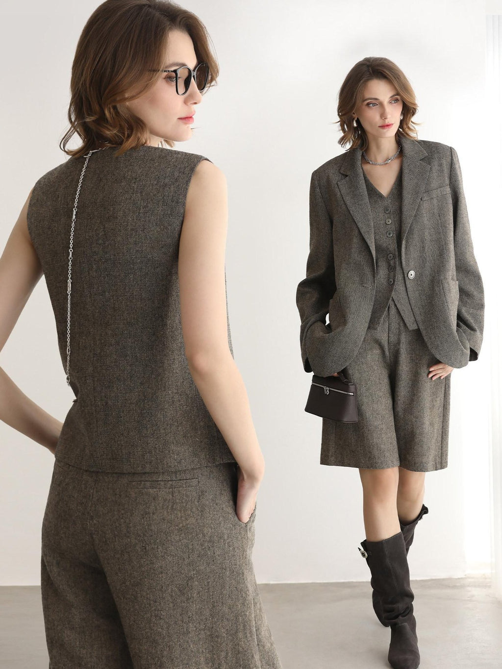 COCOBELLA Wool Blend V Neck Single Breasted Tailored Office Commuter Blazer Vest