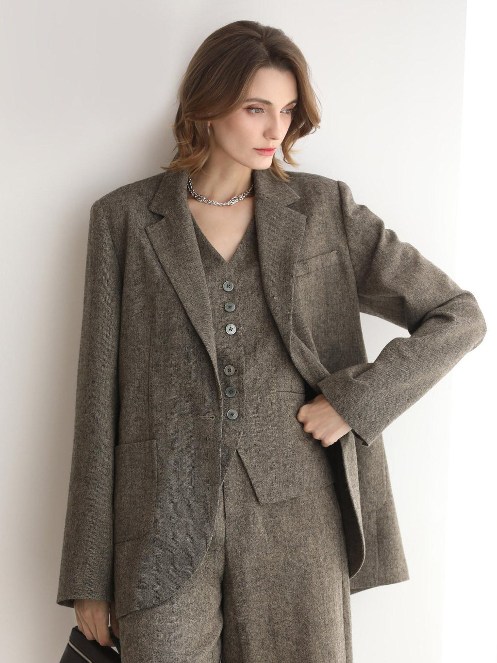 COCOBELLA Wool Blend V Neck Single Breasted Tailored Office Commuter Blazer Vest