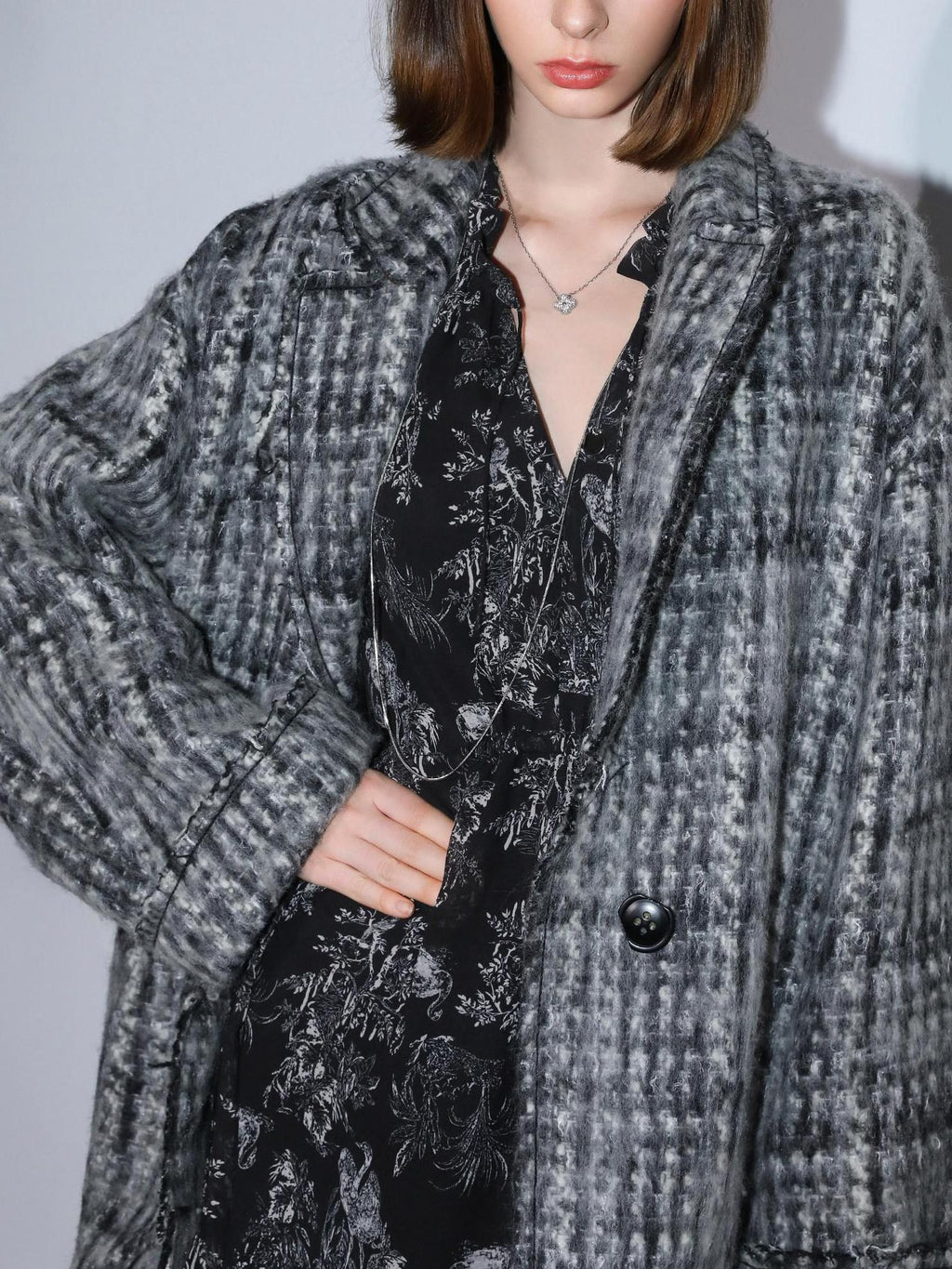 COCOBELLA Wool Blend Vintage Commuter Straight Cut Checked Blazer Collar Overcoat Jackets