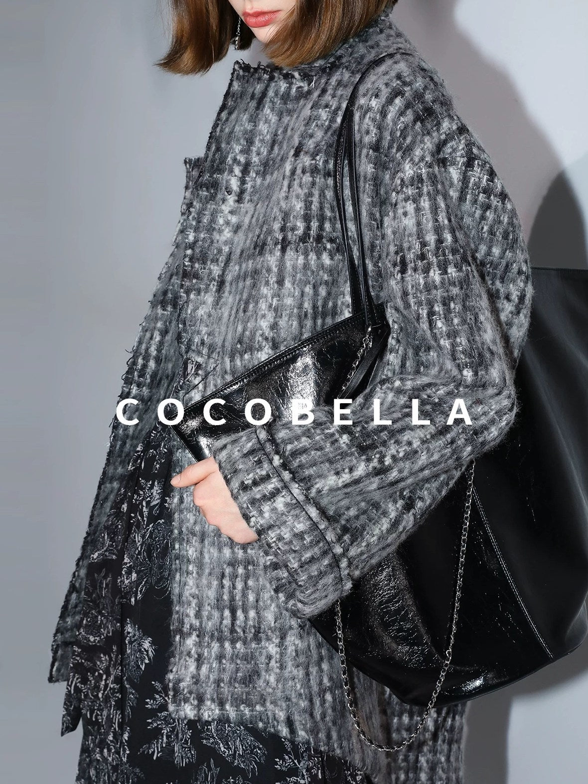 COCOBELLA Wool Blend Vintage Commuter Straight Cut Checked Blazer Collar Overcoat Jackets