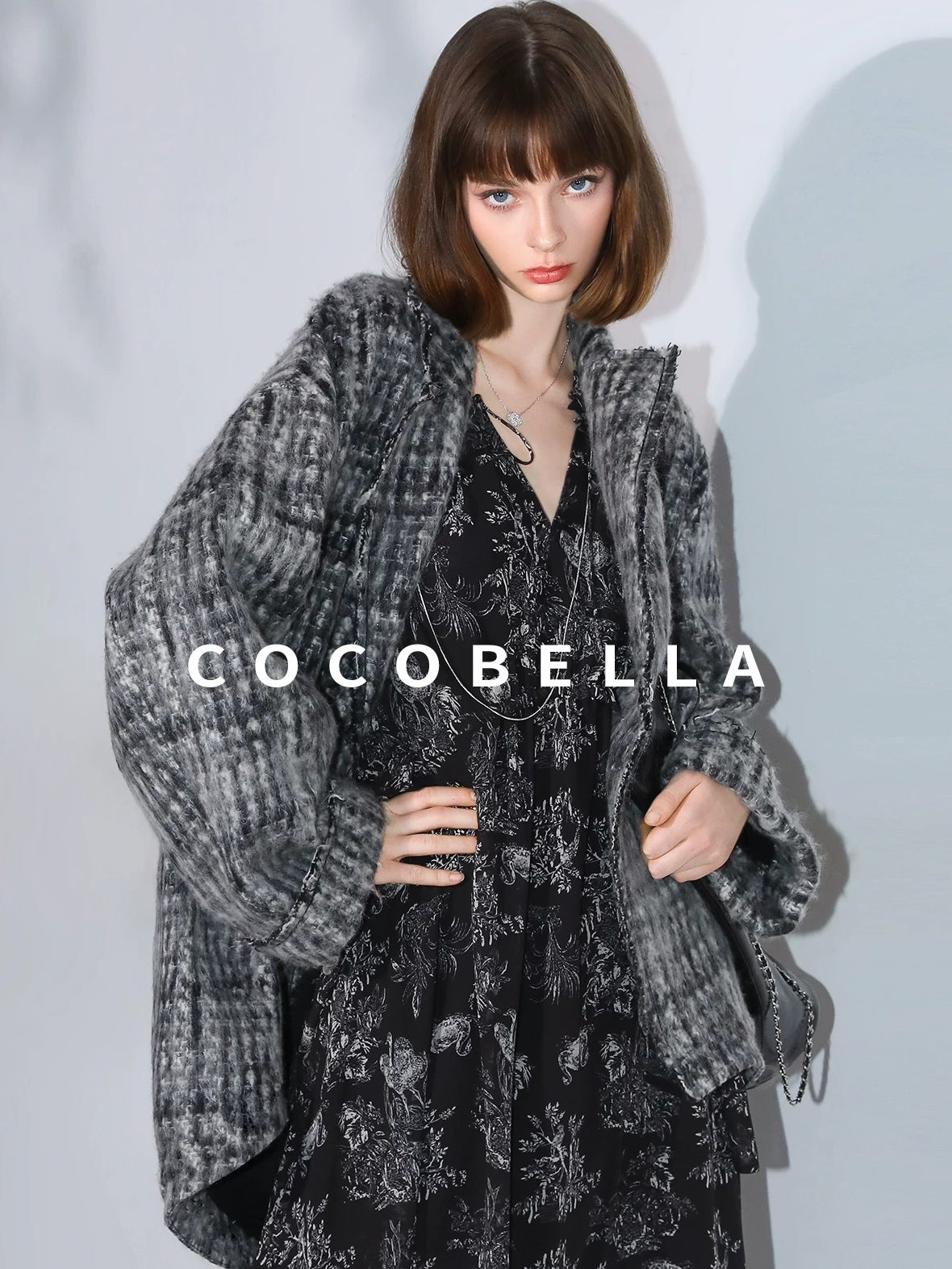 COCOBELLA Wool Blend Vintage Commuter Straight Cut Checked Blazer Collar Overcoat Jackets