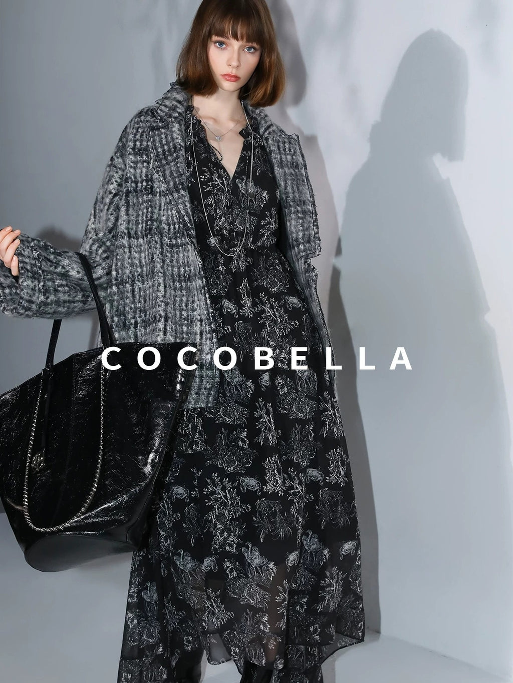 COCOBELLA Wool Blend Vintage Commuter Straight Cut Checked Blazer Collar Overcoat Jackets