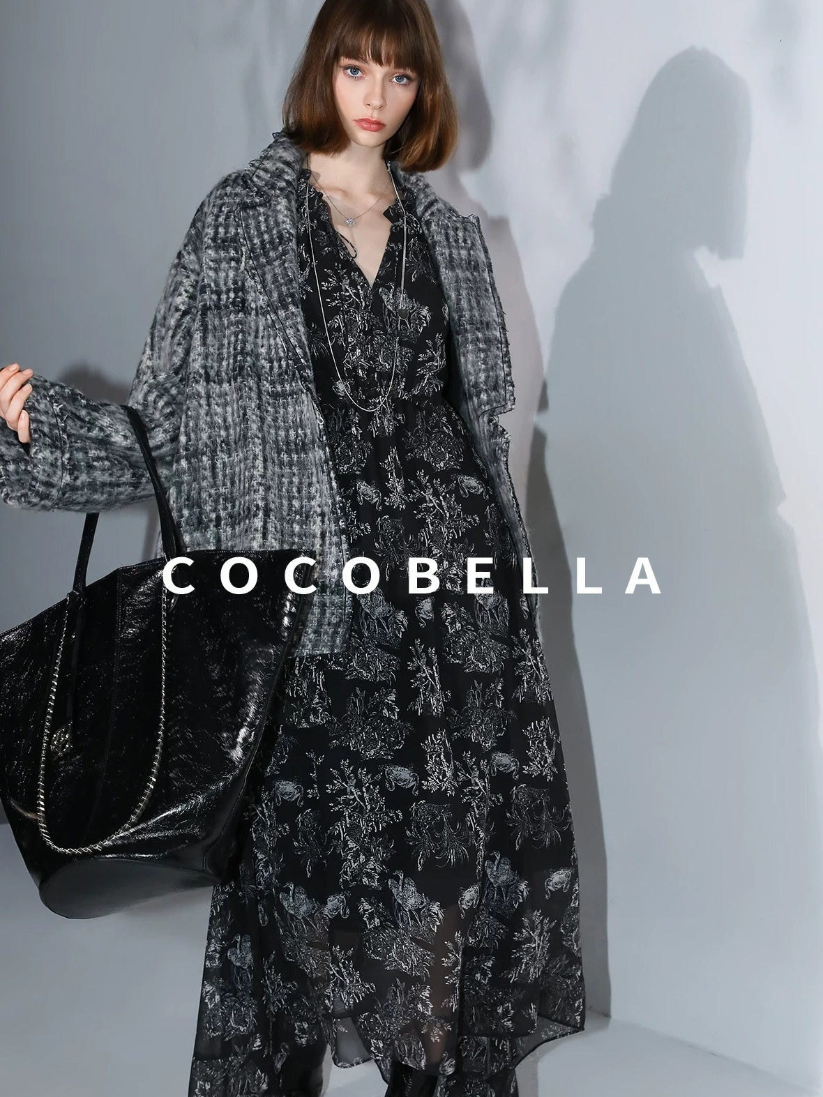 COCOBELLA Wool Blend Vintage Commuter Straight Cut Checked Blazer Collar Overcoat Jackets
