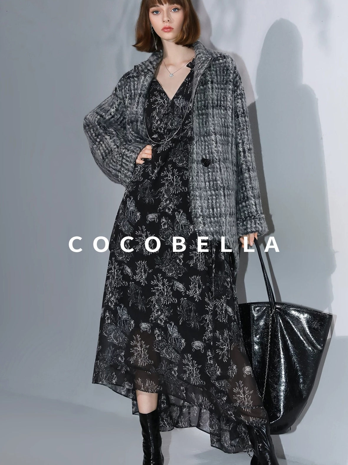COCOBELLA Wool Blend Vintage Commuter Straight Cut Checked Blazer Collar Overcoat Jackets