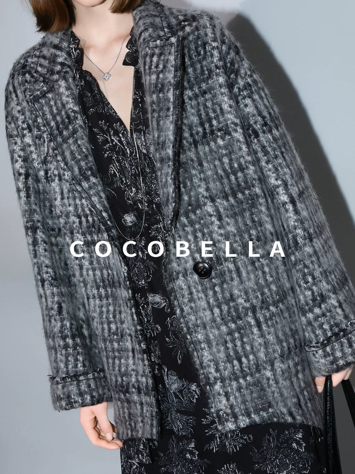 COCOBELLA Wool Blend Vintage Commuter Straight Cut Checked Blazer Collar Overcoat Jackets
