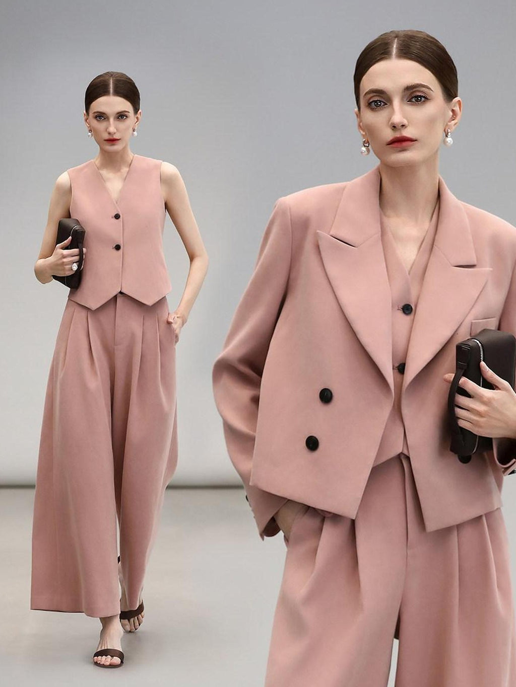 COCOBELLA Work Ready Button Double Breasted Straight Cut Short Honey Pink Women Blazers