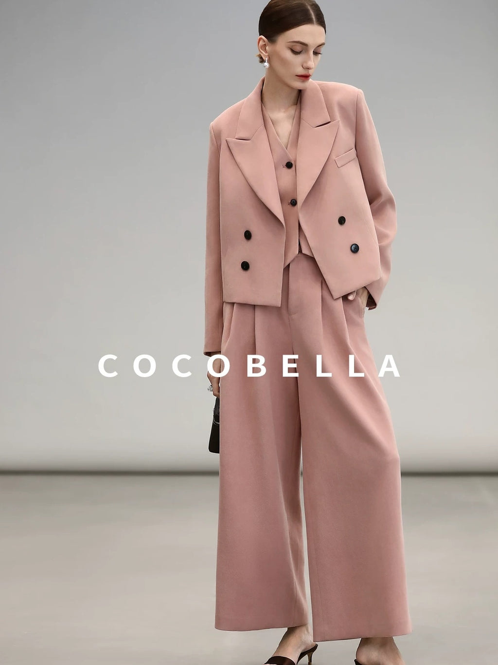 COCOBELLA Work Ready Button Double Breasted Straight Cut Short Honey Pink Women Blazers