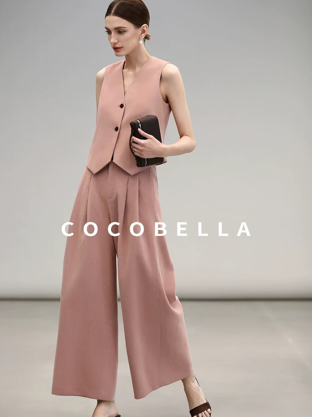 COCOBELLA Work Ready Button Double Breasted Straight Cut Short Honey Pink Women Blazers