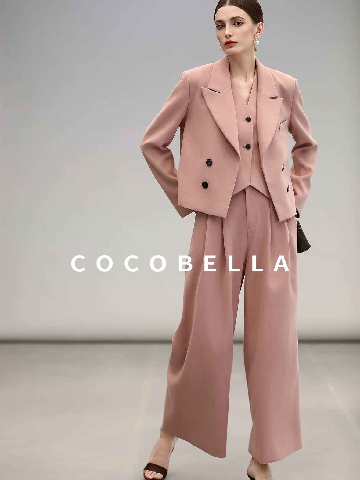 COCOBELLA Work Ready Button Double Breasted Straight Cut Short Honey Pink Women Blazers