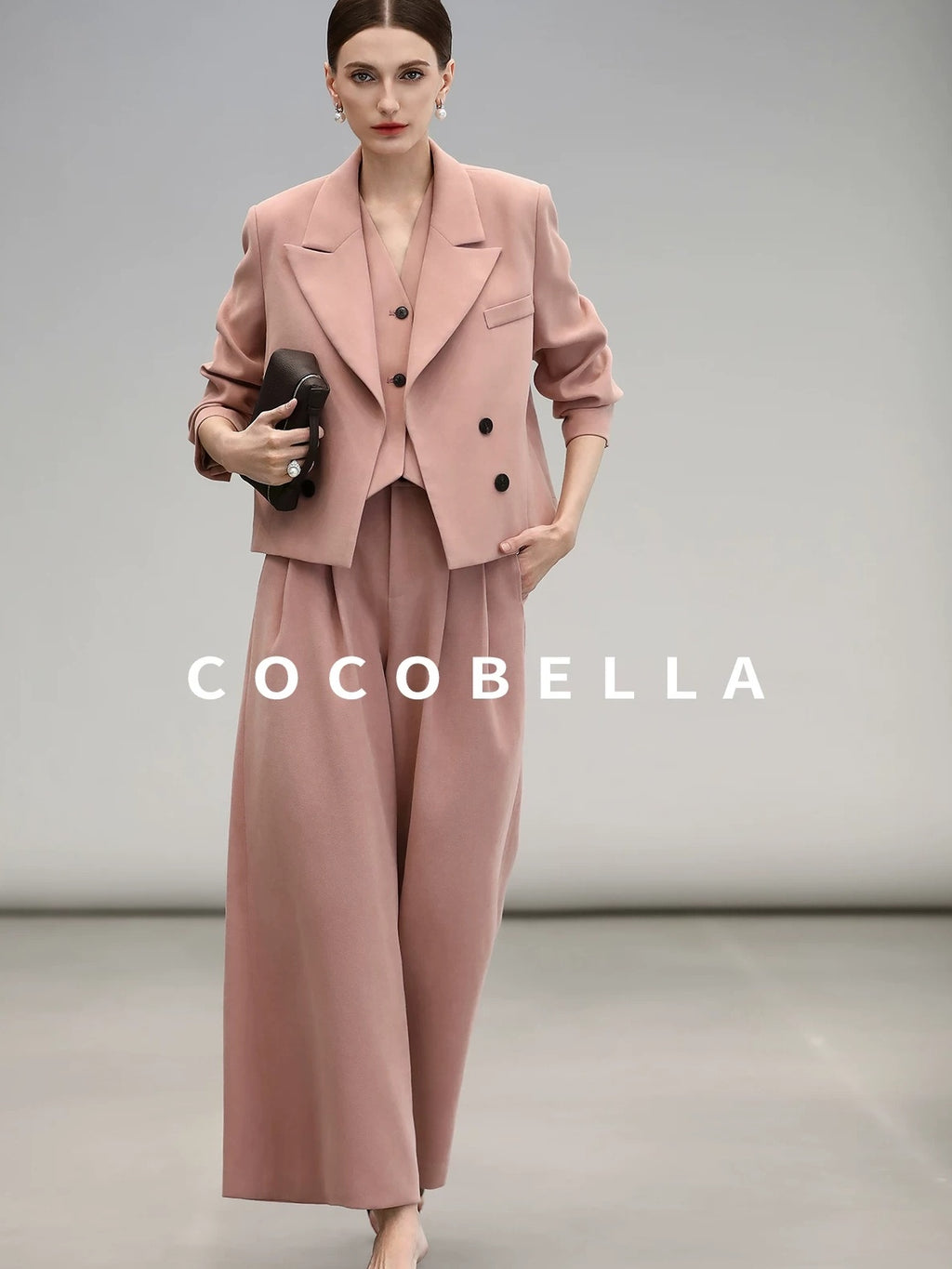 COCOBELLA Work Ready Button Double Breasted Straight Cut Short Honey Pink Women Blazers
