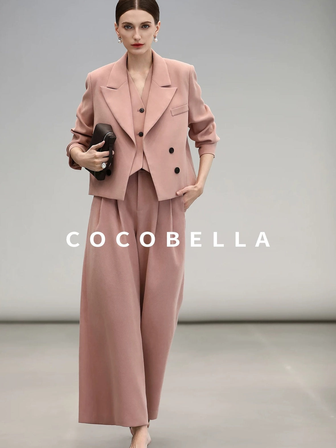 COCOBELLA Work Ready Button Double Breasted Straight Cut Short Honey Pink Women Blazers