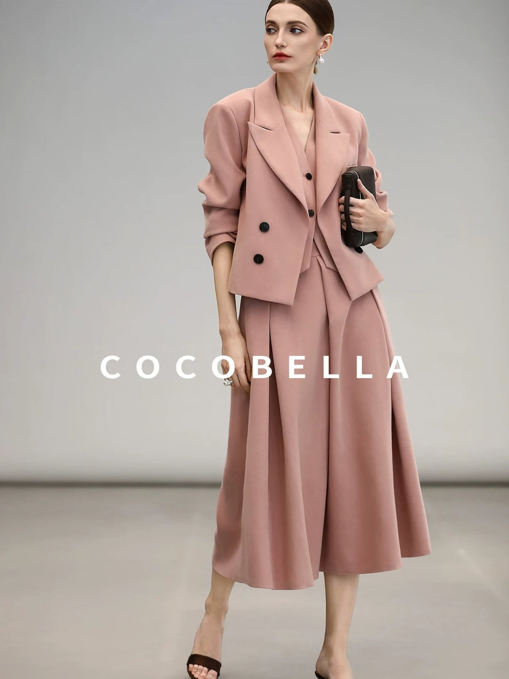 COCOBELLA Work Ready Button Double Breasted Straight Cut Short Honey Pink Women Blazers