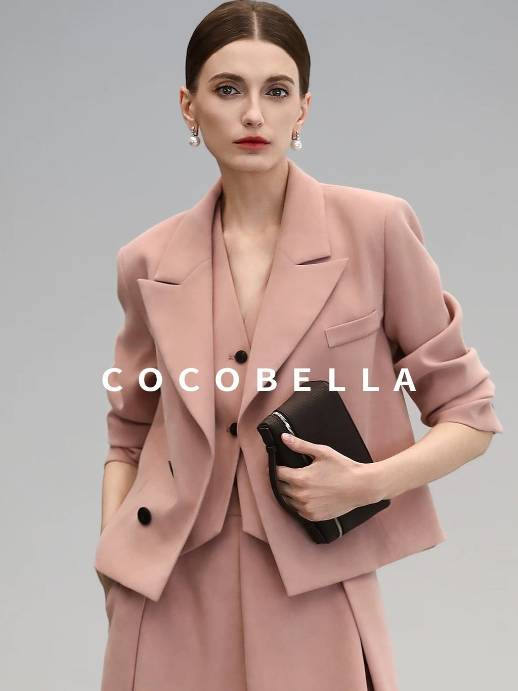 COCOBELLA Work Ready Button Double Breasted Straight Cut Short Honey Pink Women Blazers