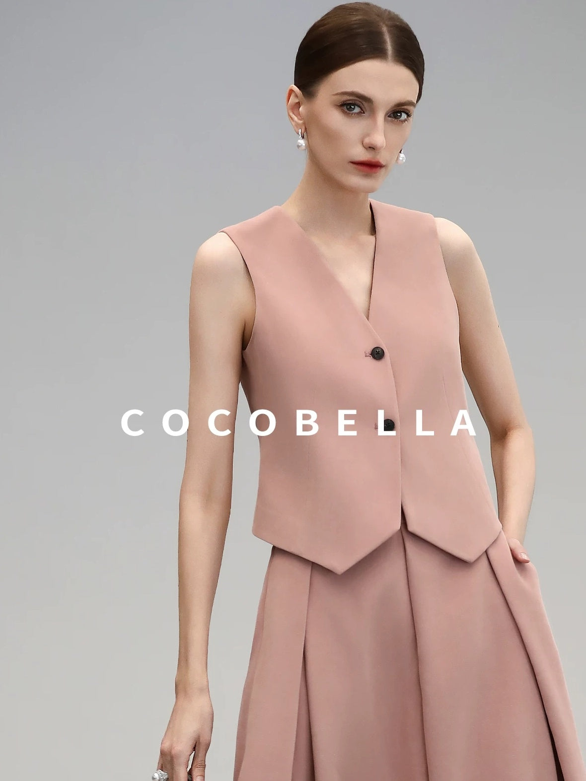 COCOBELLA Work Ready Button Double Breasted Straight Cut Short Honey Pink Women Blazers