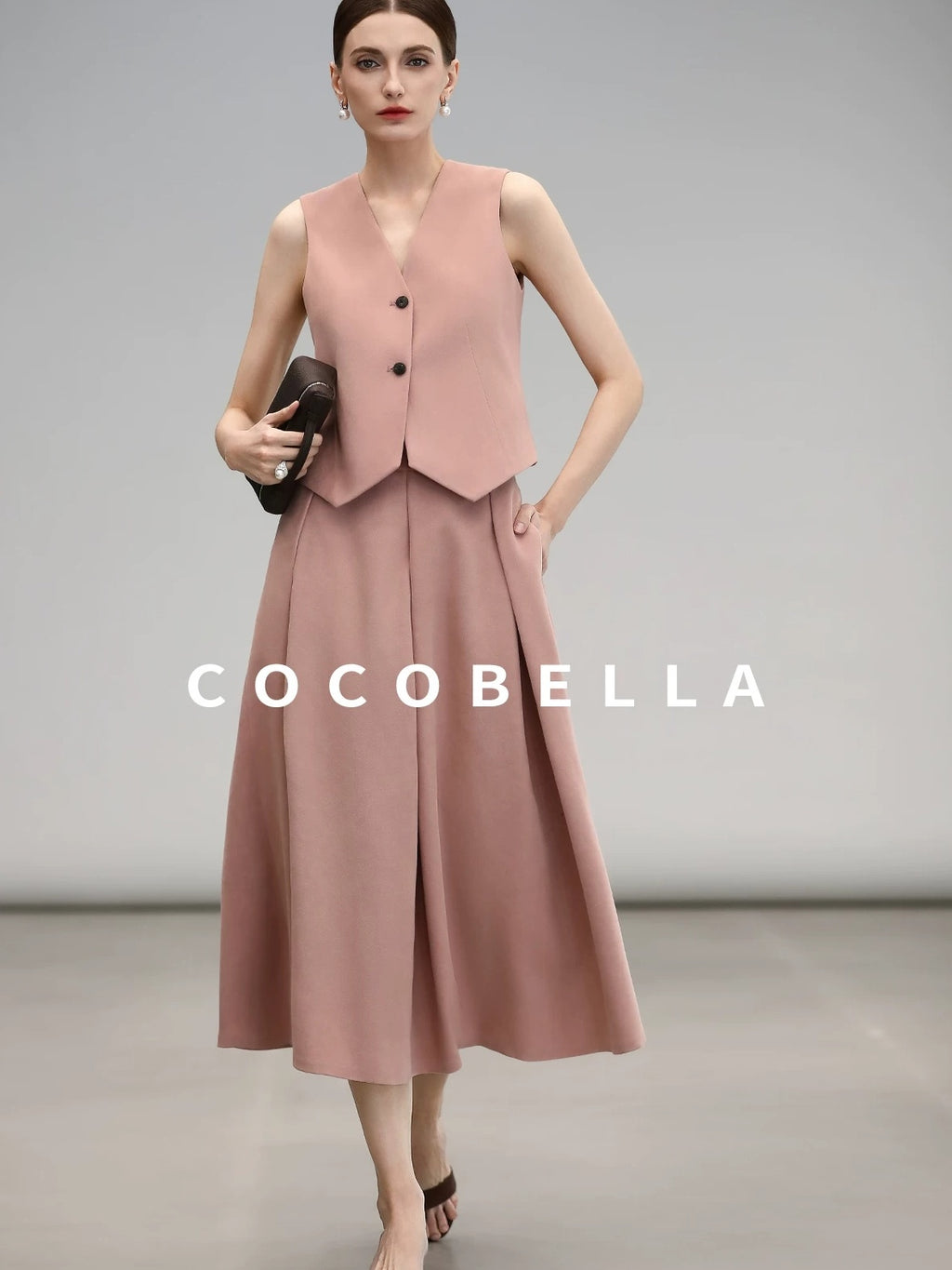 COCOBELLA Work Ready Button Double Breasted Straight Cut Short Honey Pink Women Blazers