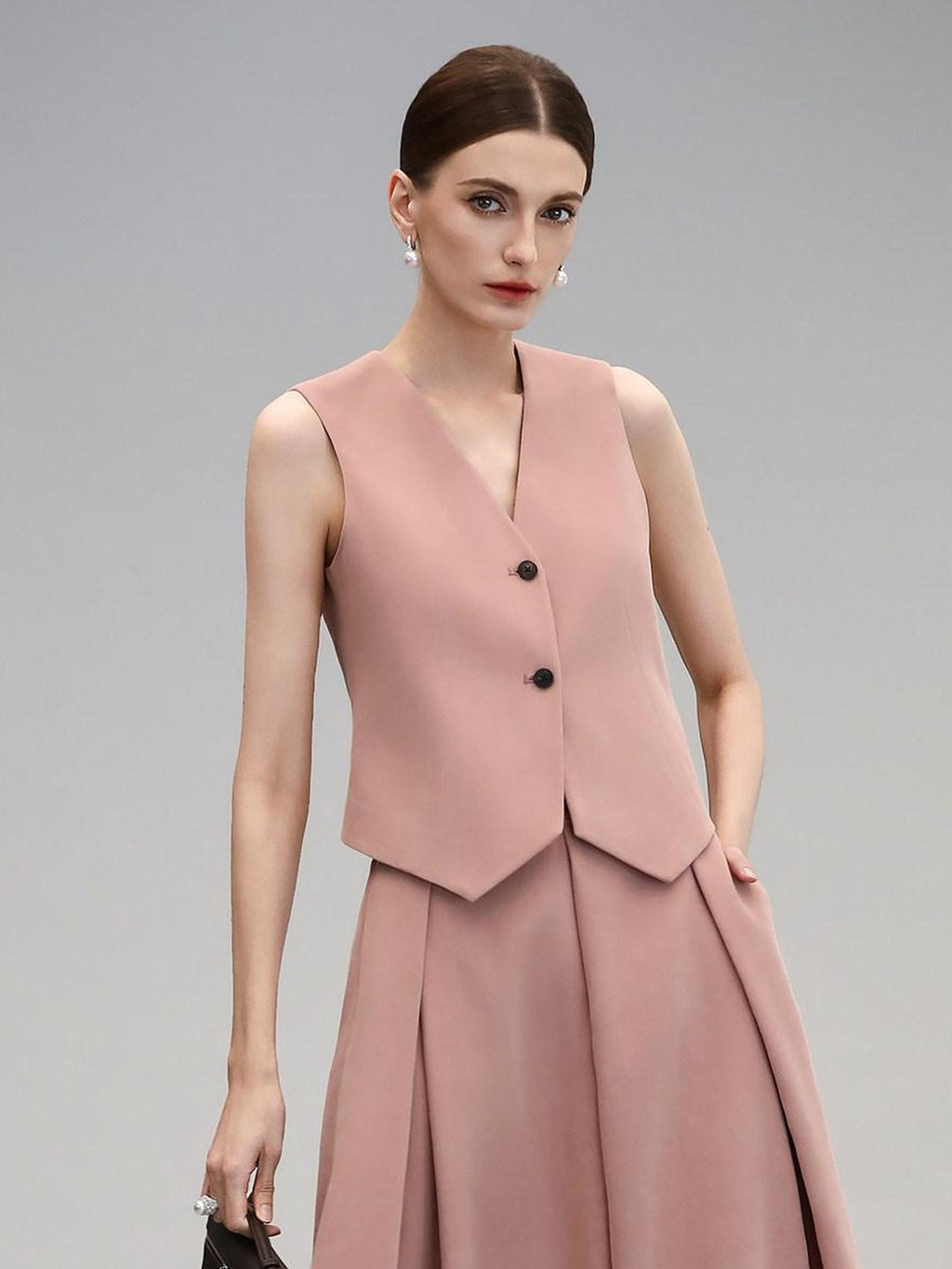 COCOBELLA Work Ready Button Double Breasted Straight Cut Short Honey Pink Women Blazers