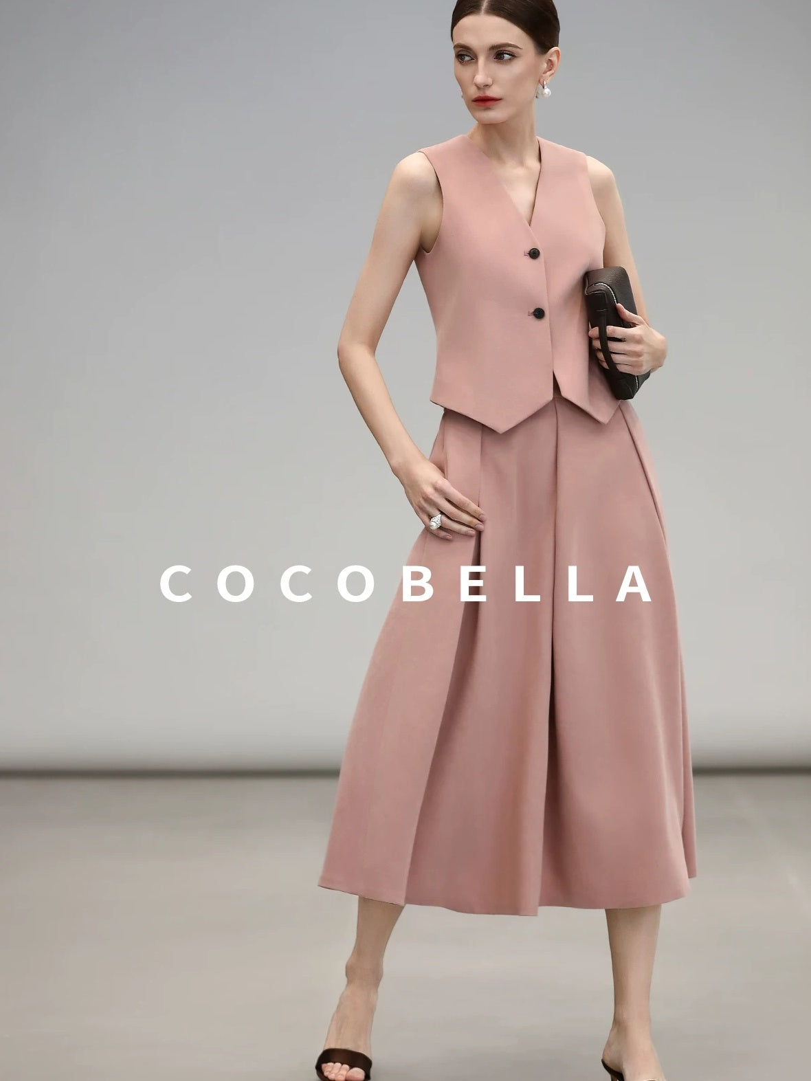 COCOBELLA Work Ready Button Double Breasted Straight Cut Short Honey Pink Women Blazers